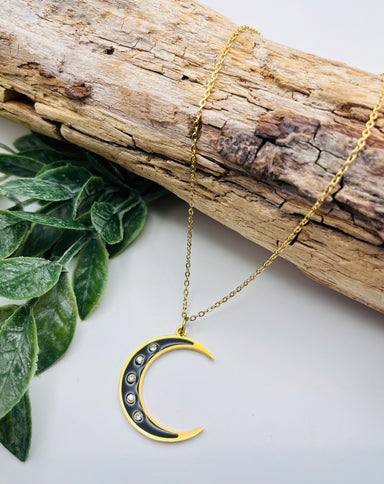 Black Crescent Moon Necklace - Vintage Soul