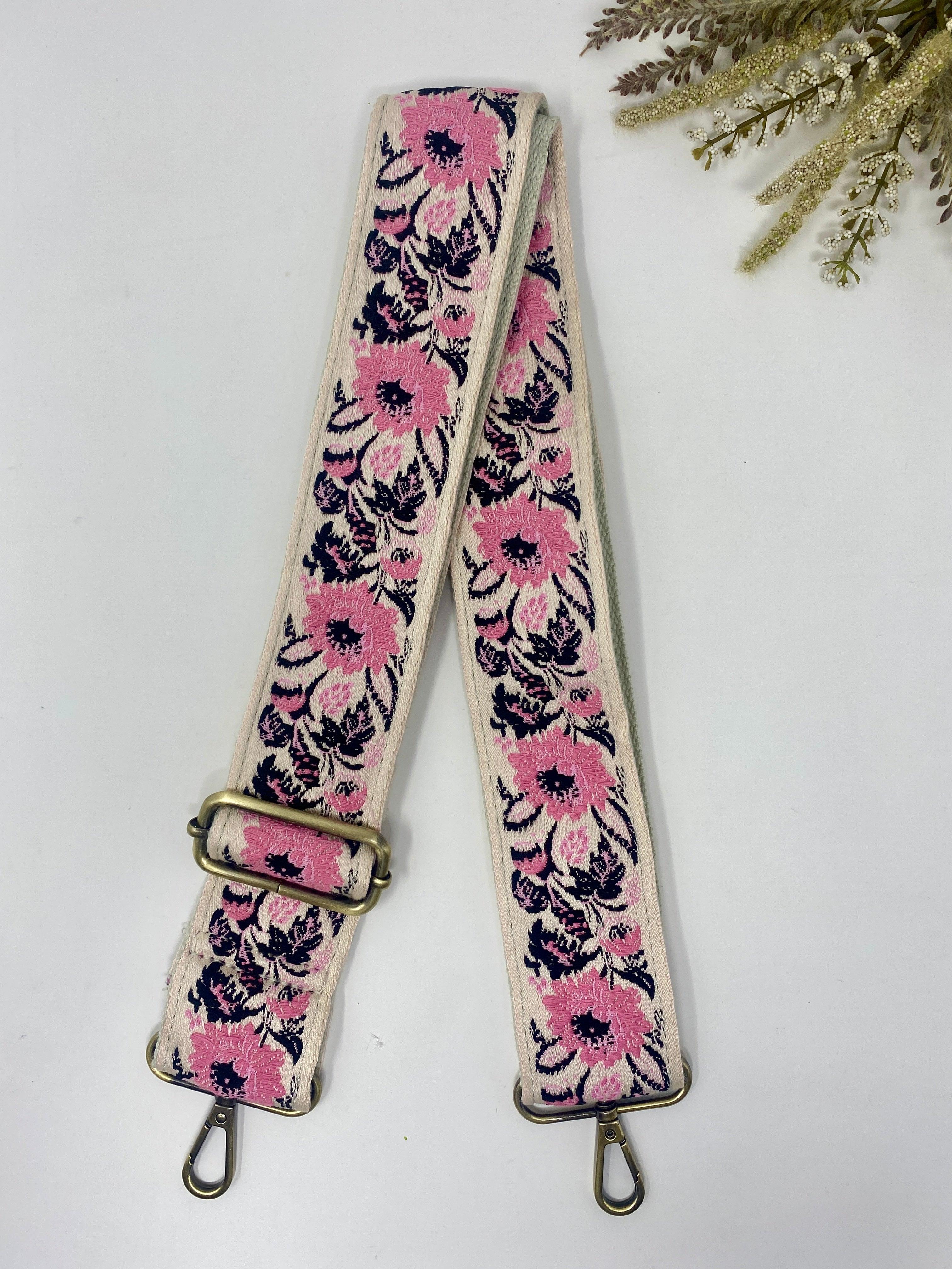 Petals & Pink Embroidered Guitar Straps - Vintage Soul