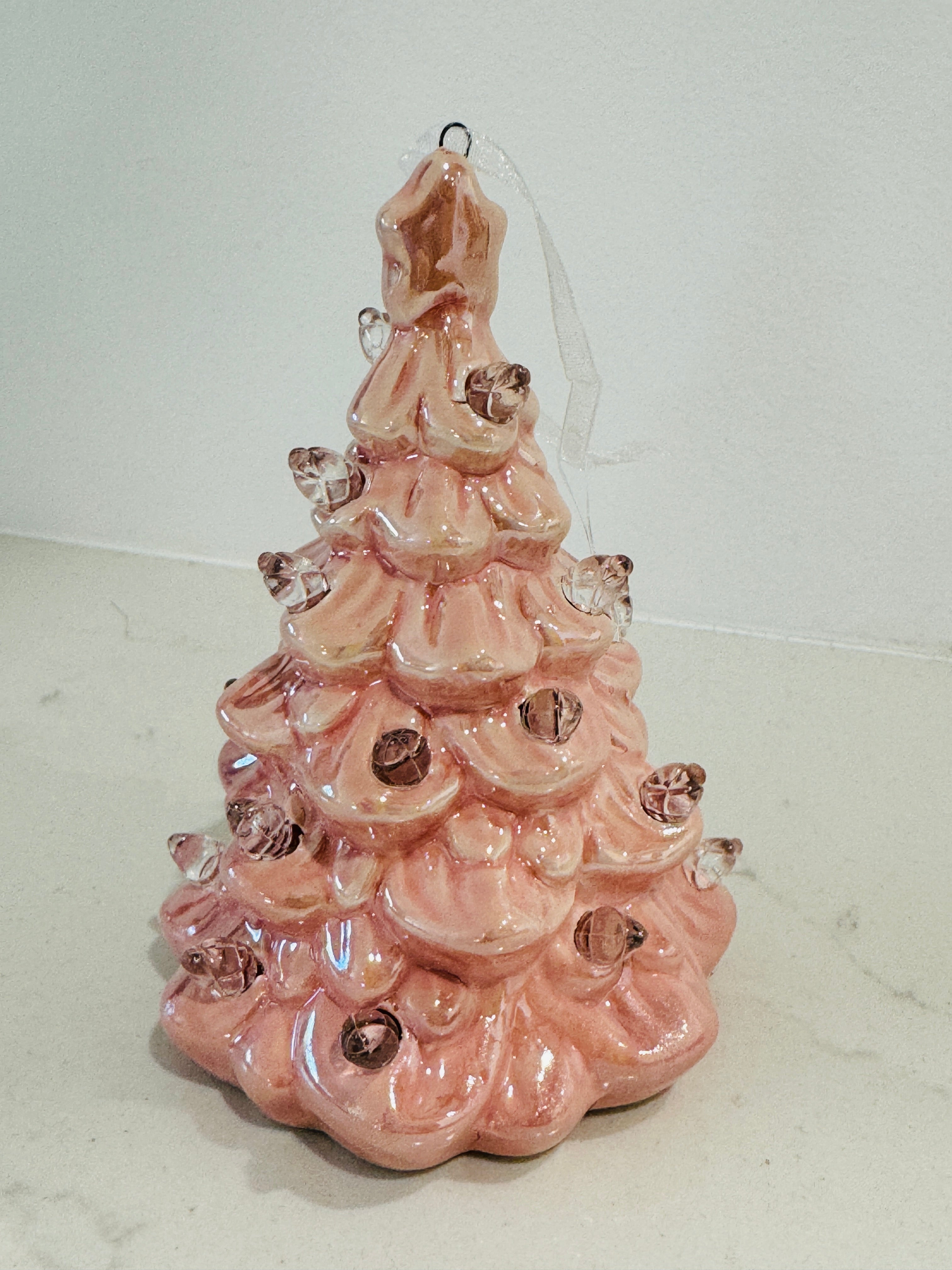 Lighted Pink Ceramic Tree Ornament