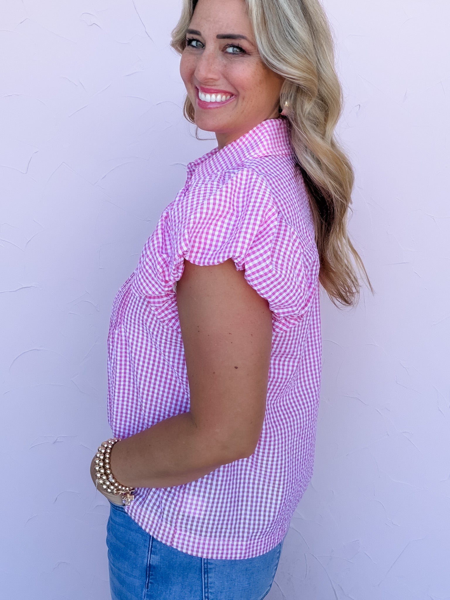 Blush Rush Gingham Top