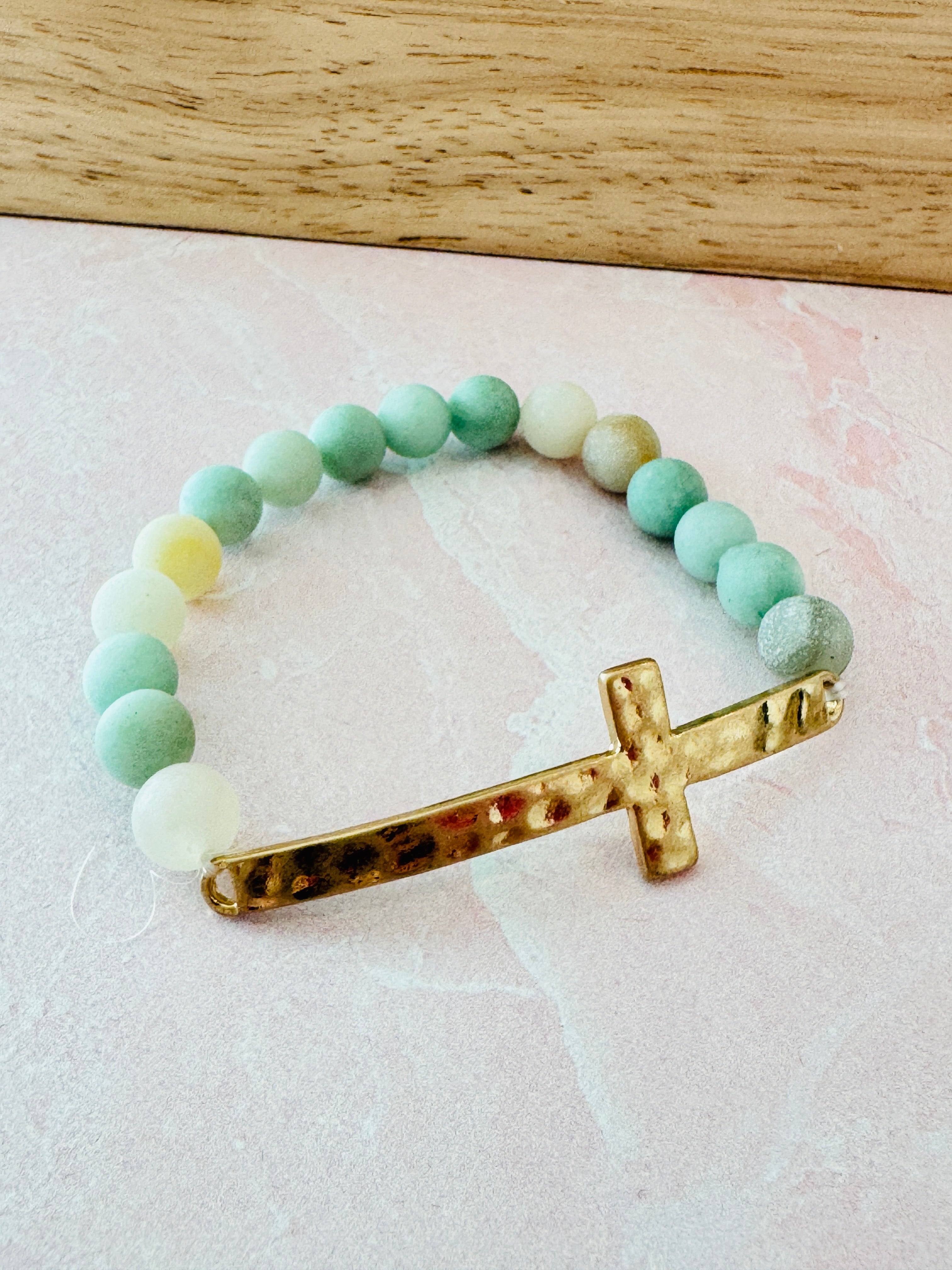 Hammered Cross Stone Bracelet