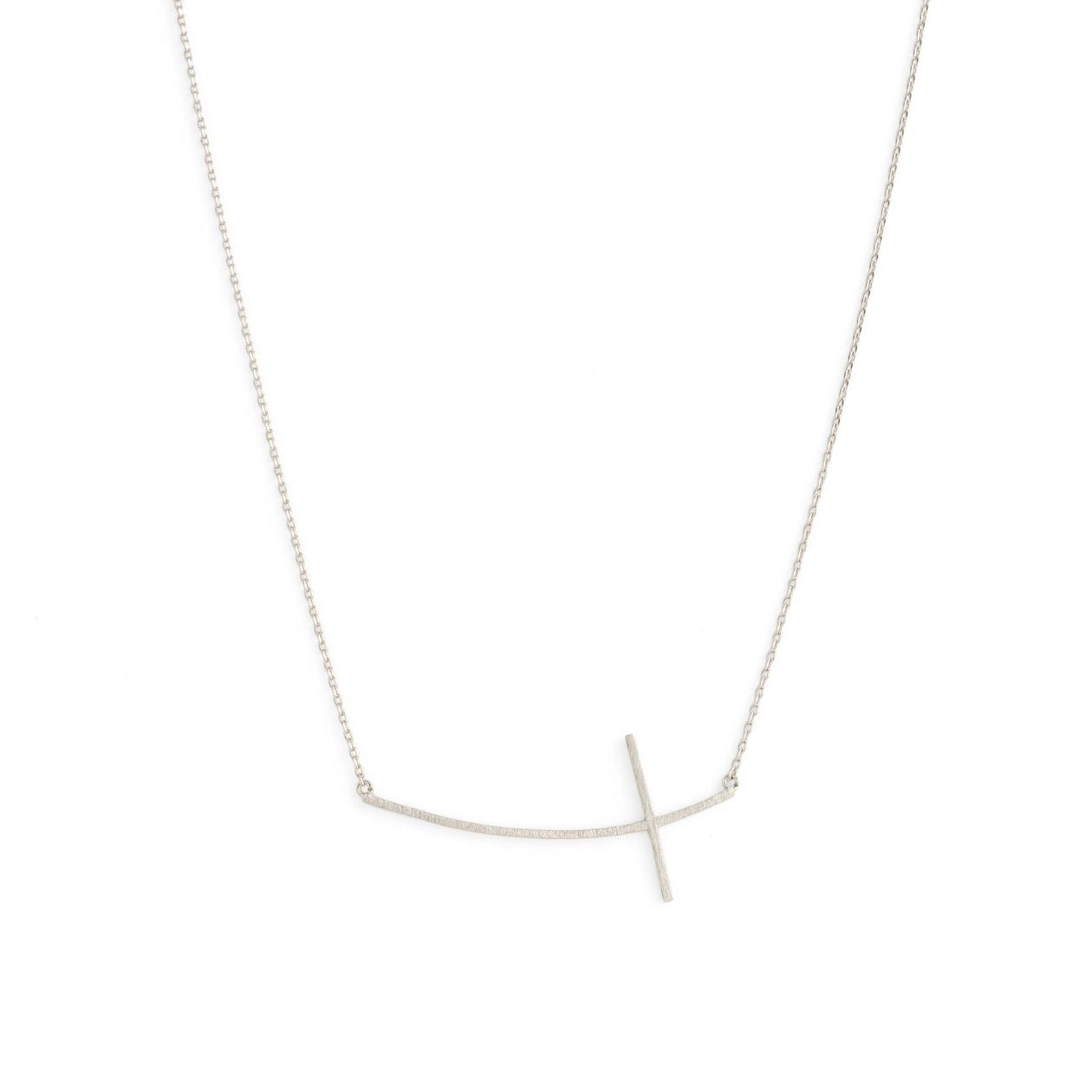 Brushed Curved Cross Necklace