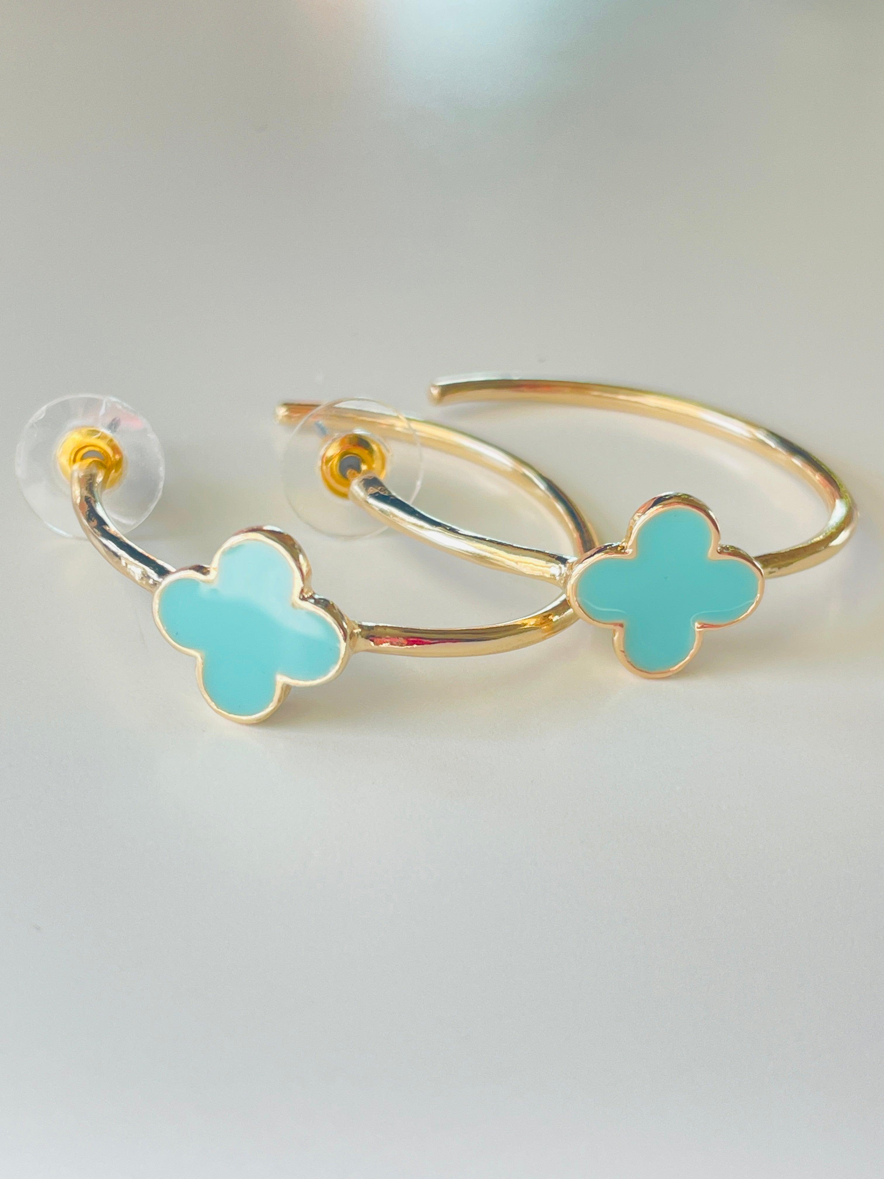 Turquoise Clover Hoops