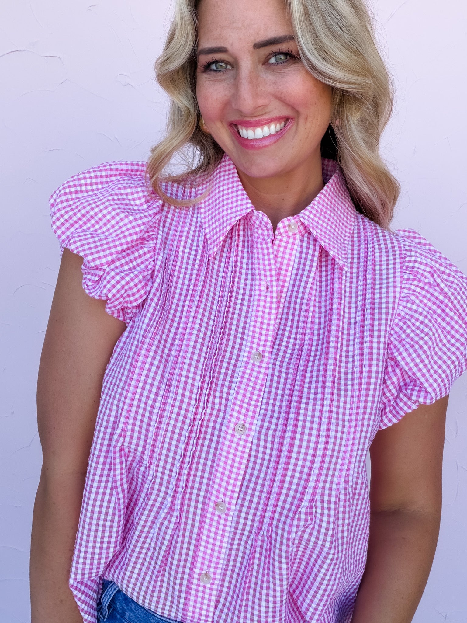 Blush Rush Gingham Top