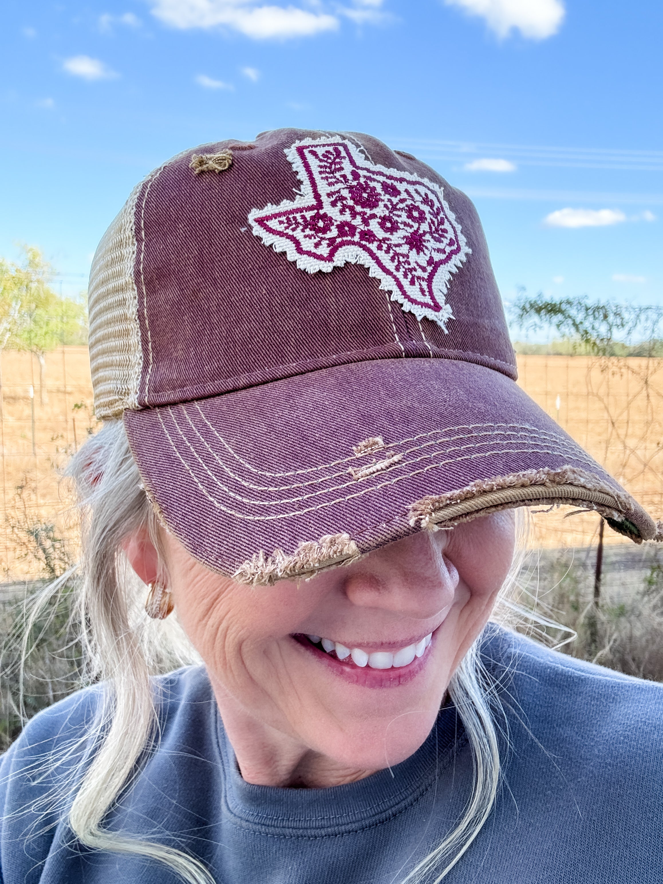 Maroon Texas Floral Trucker