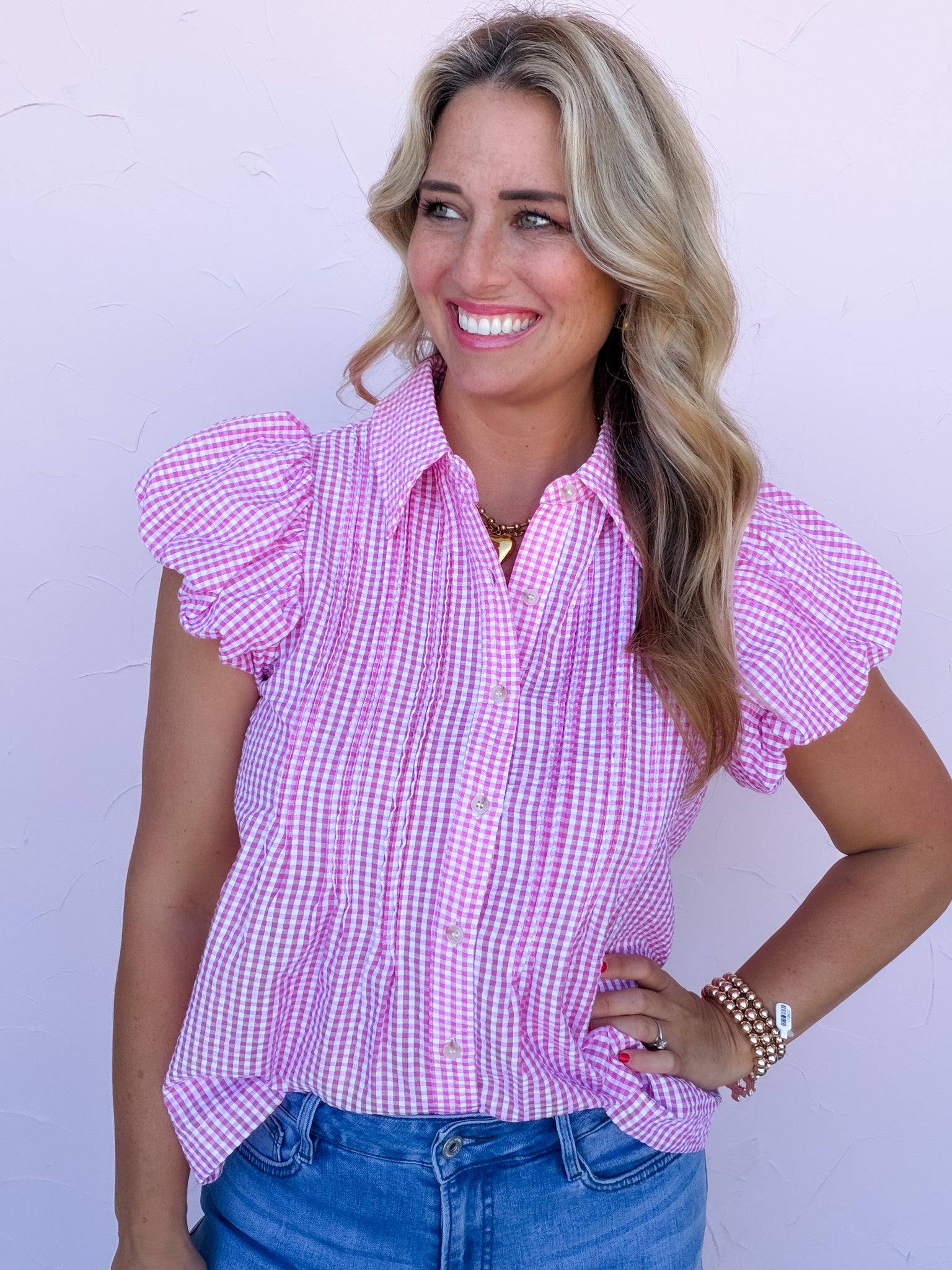 Blush Rush Gingham Top