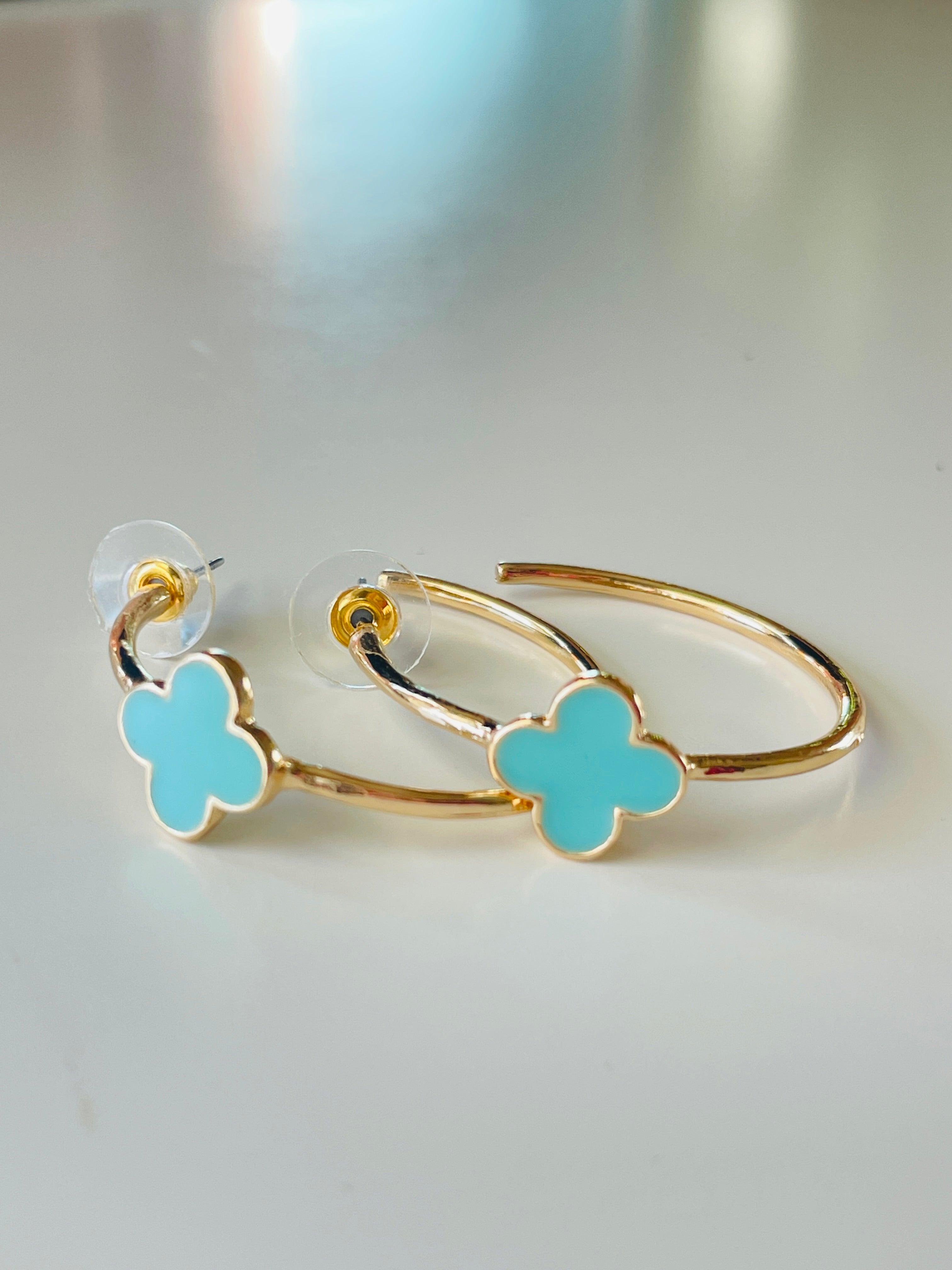 Turquoise Clover Hoops