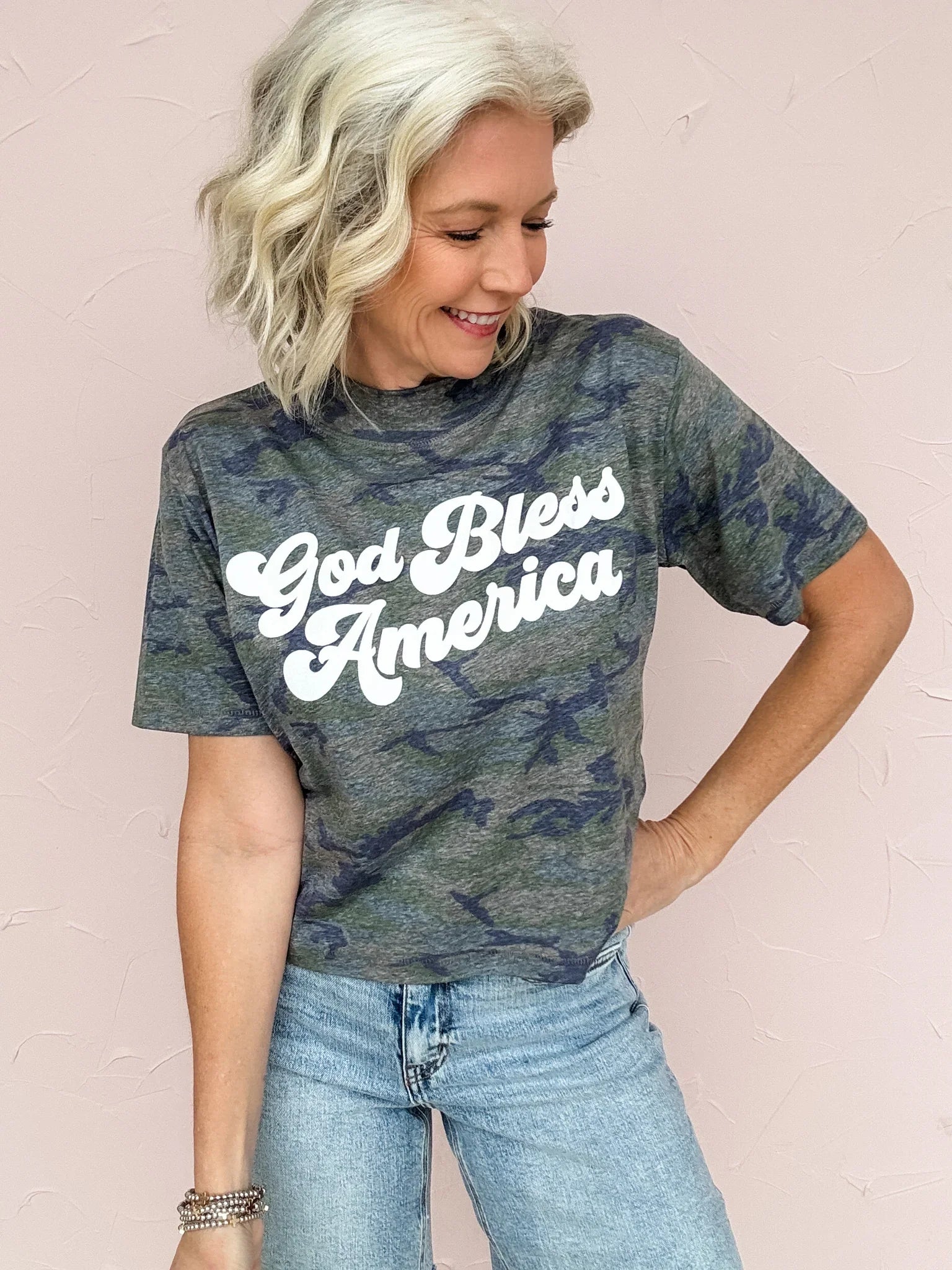 God Bless America Camo Crop Tee