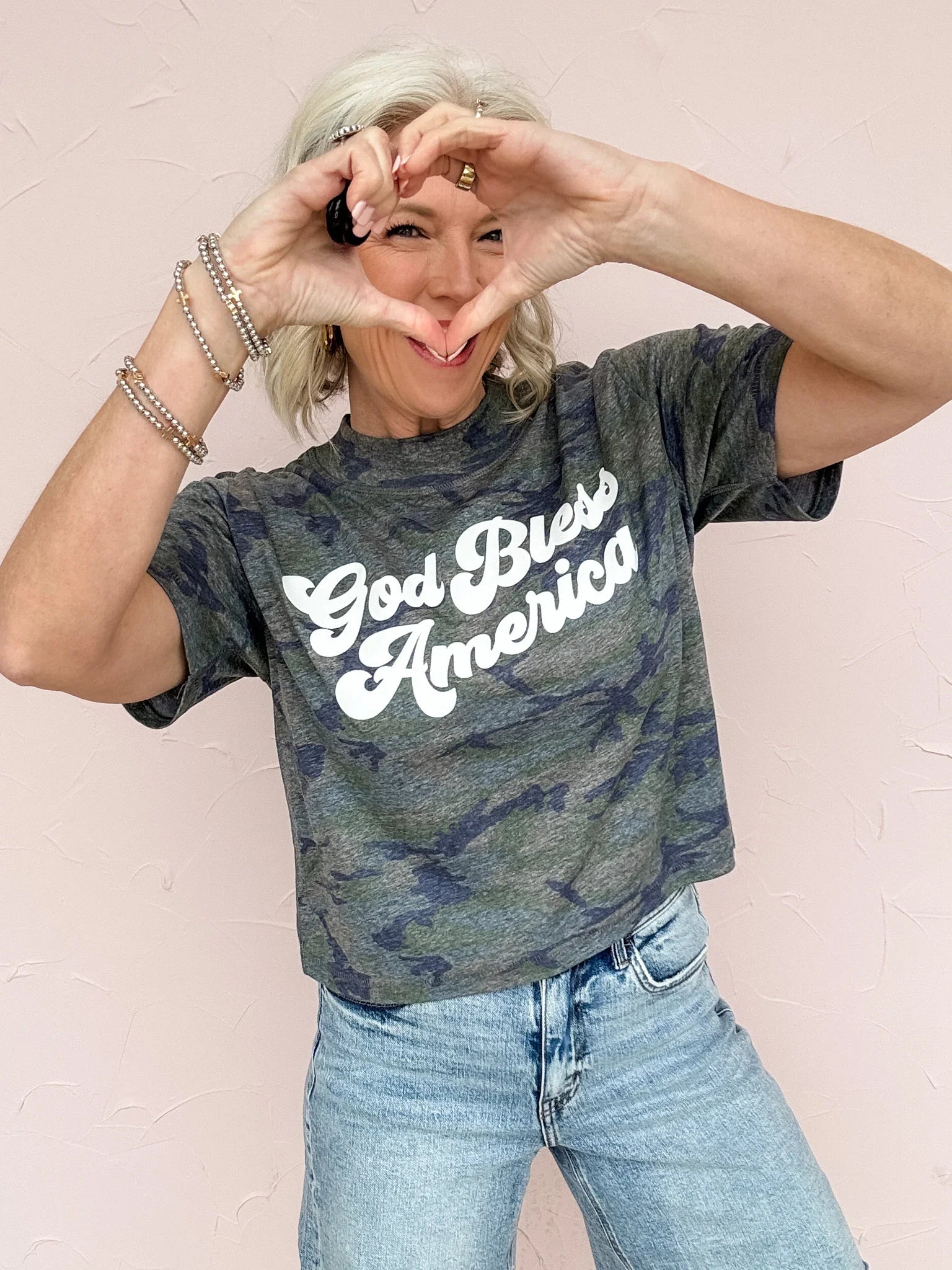 God Bless America Camo Crop Tee