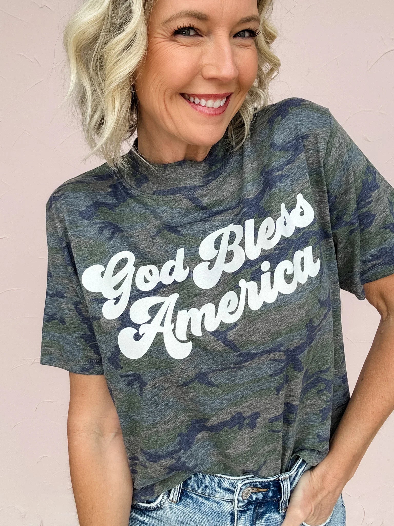 God Bless America Camo Crop Tee
