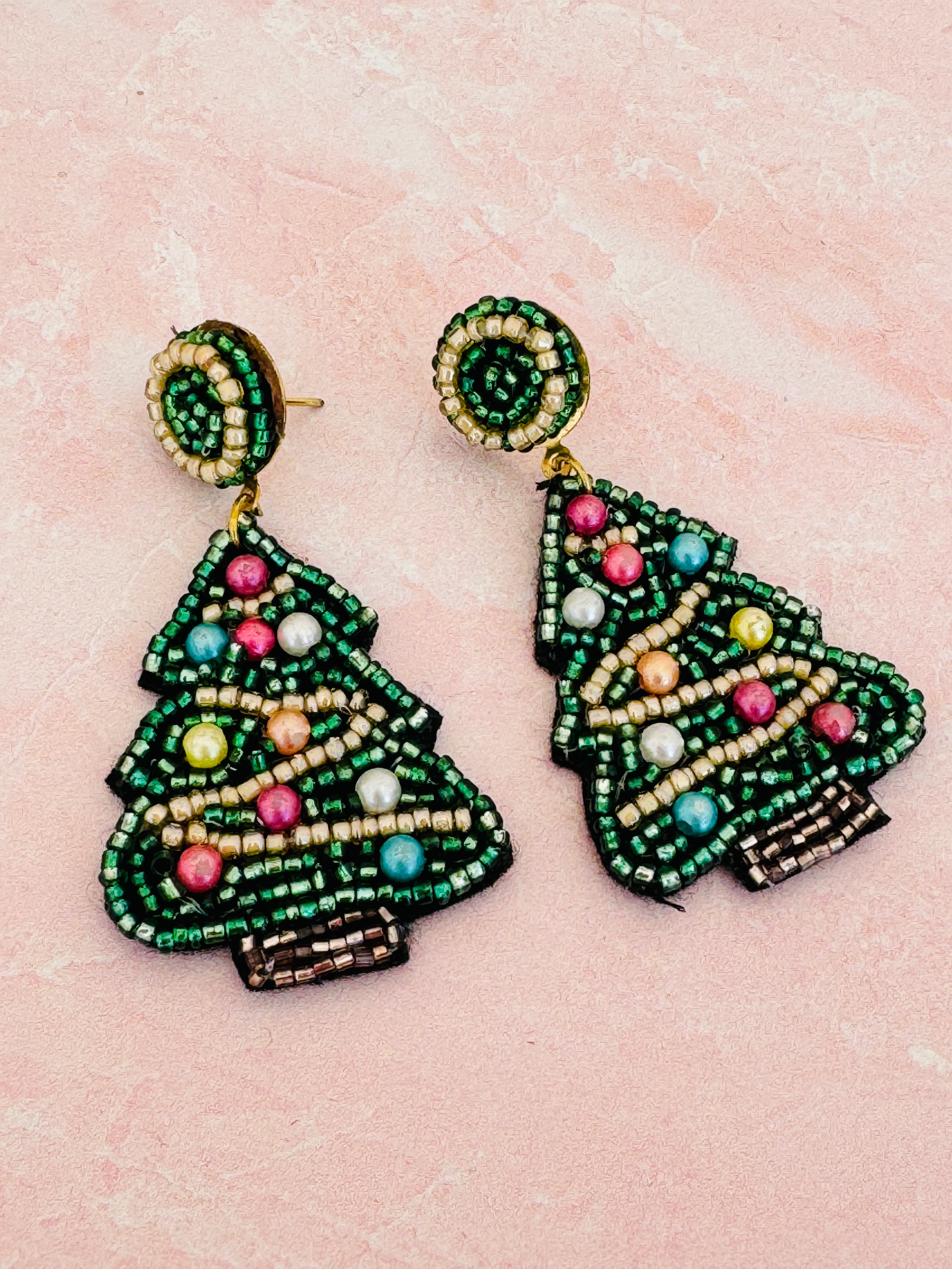 Green Festive Frost Tree Earrings