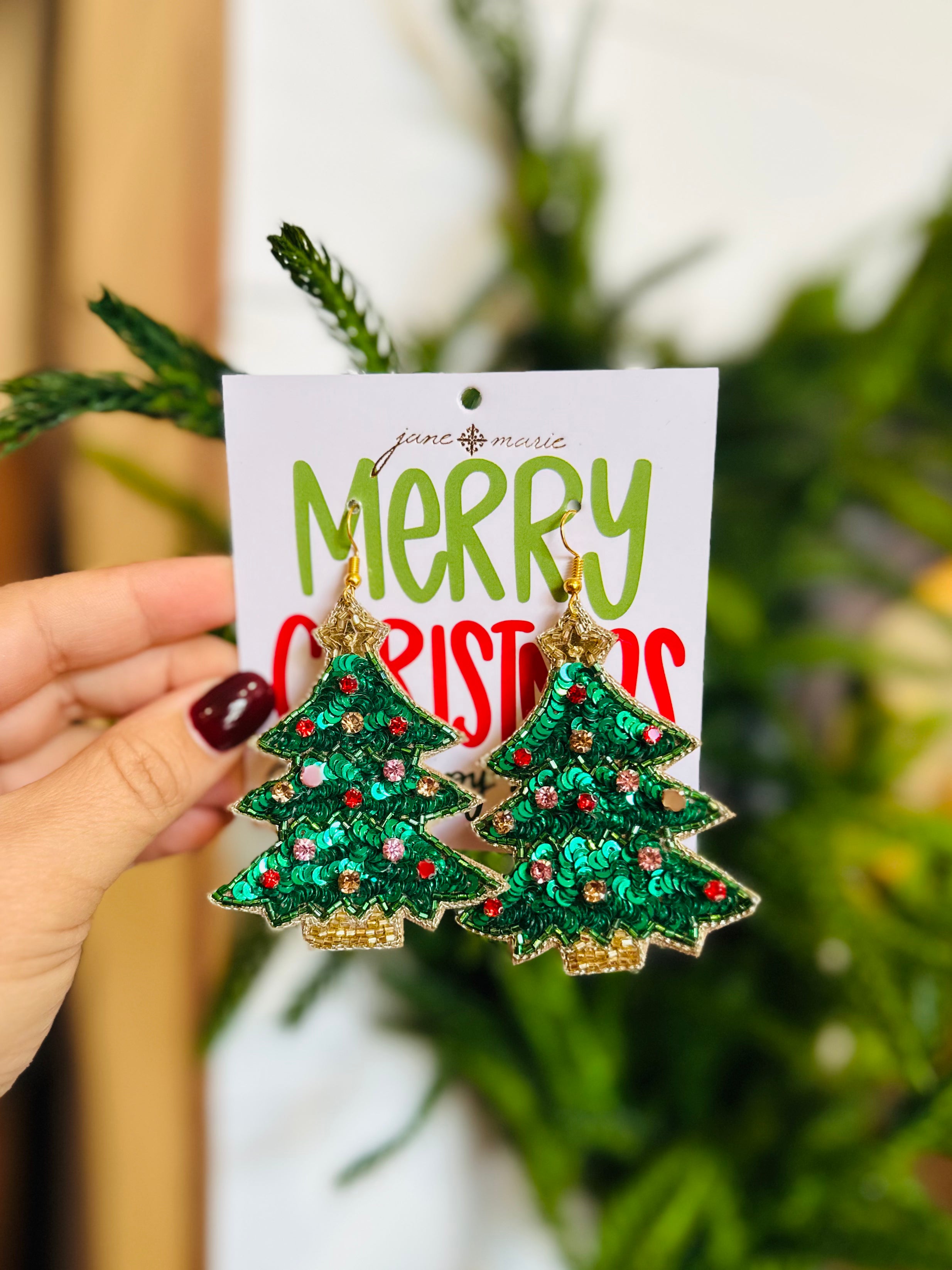 Sequin Christmas Tree Earrings