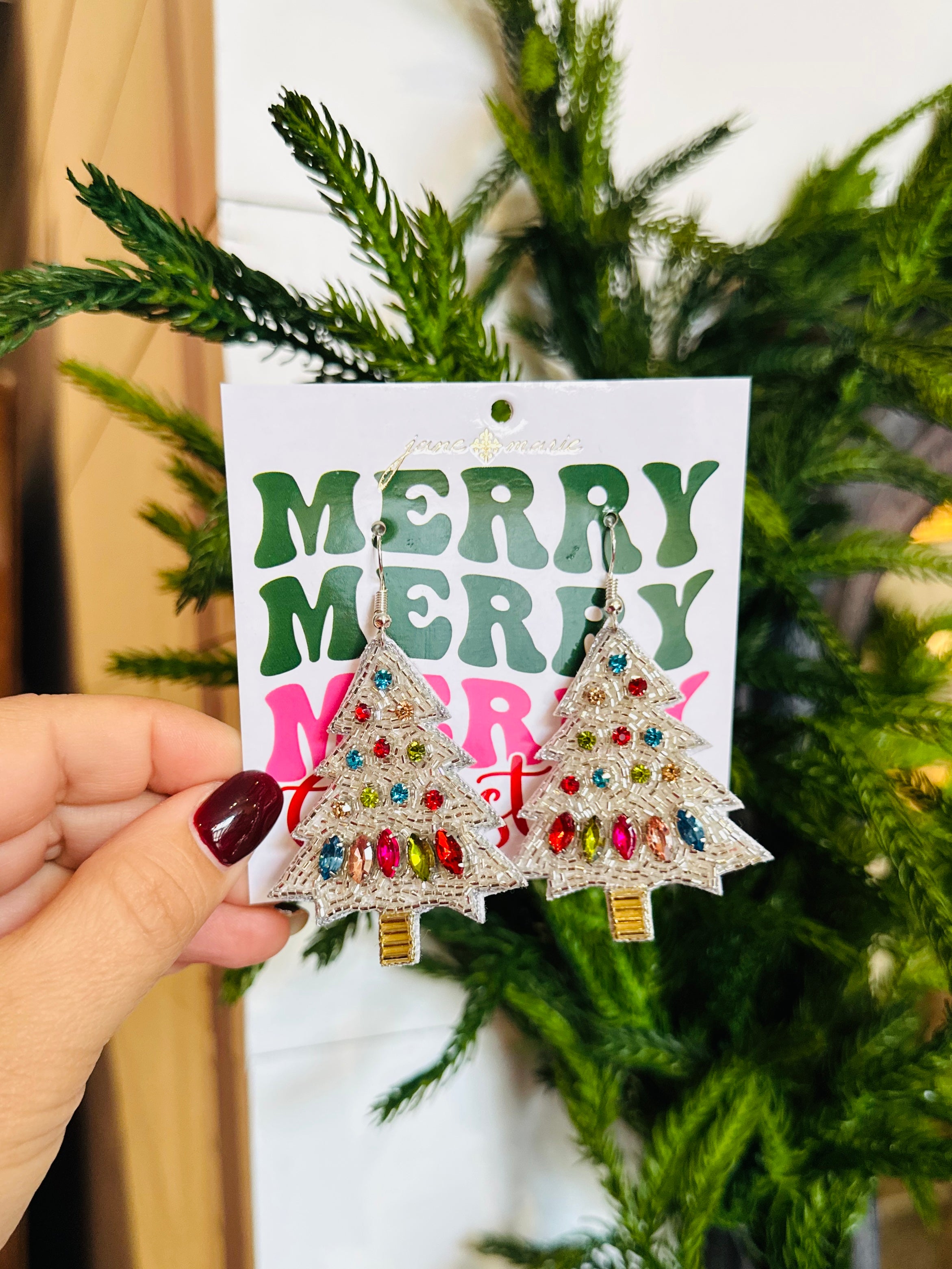 Silver Bells Christmas Tree Earrings