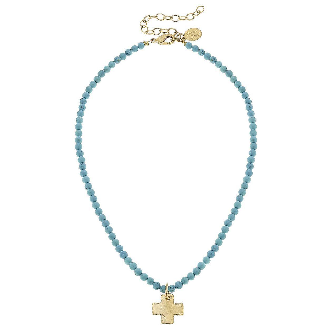 Gold Cross Turquoise Beaded Necklace | Susan Shaw