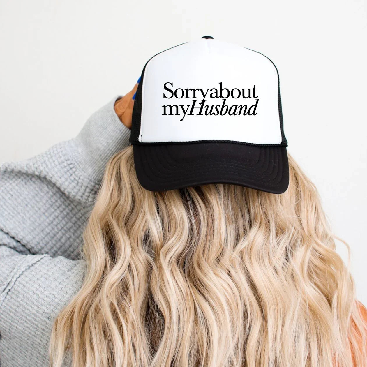 Sorry About My Husband Black/White Trucker