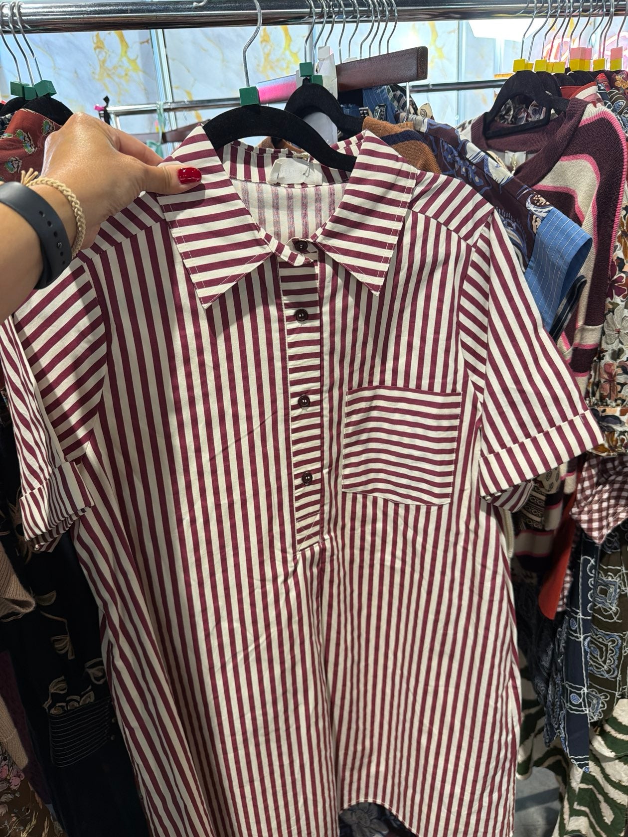 Reese Striped Dress | Burgundy
