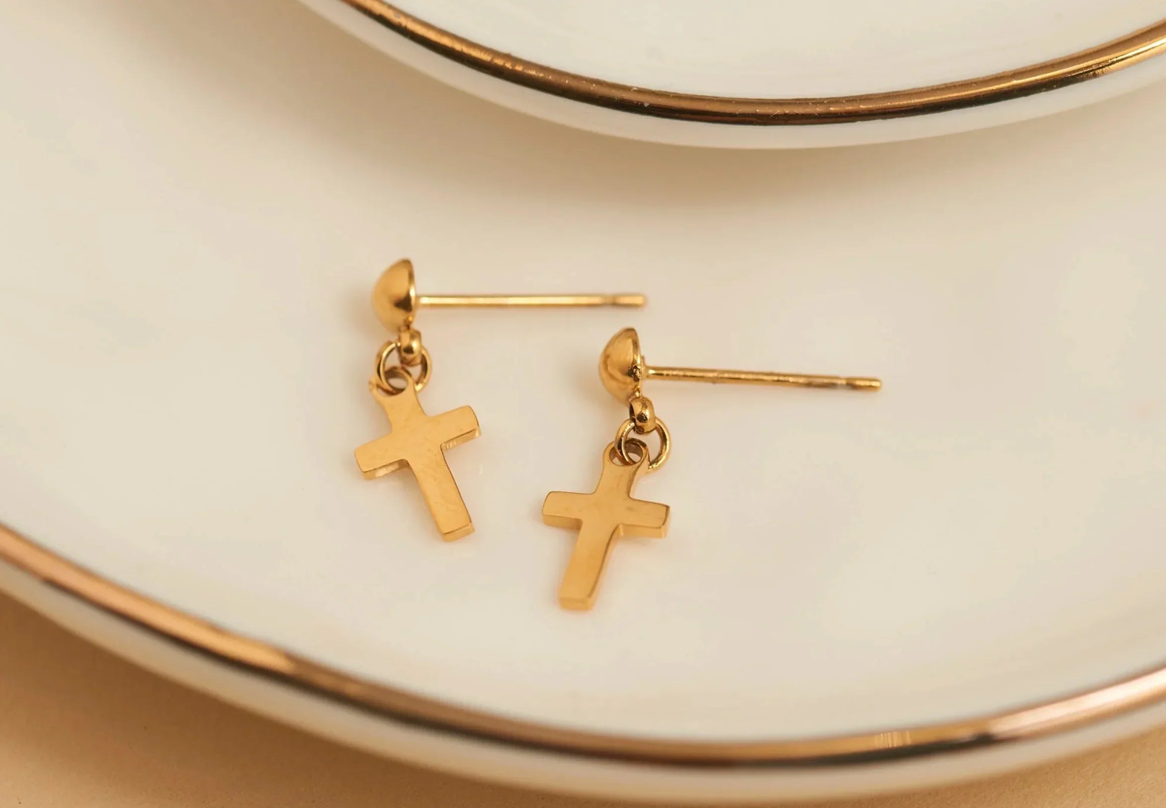 Dainty Cross Earrings | Waterproof