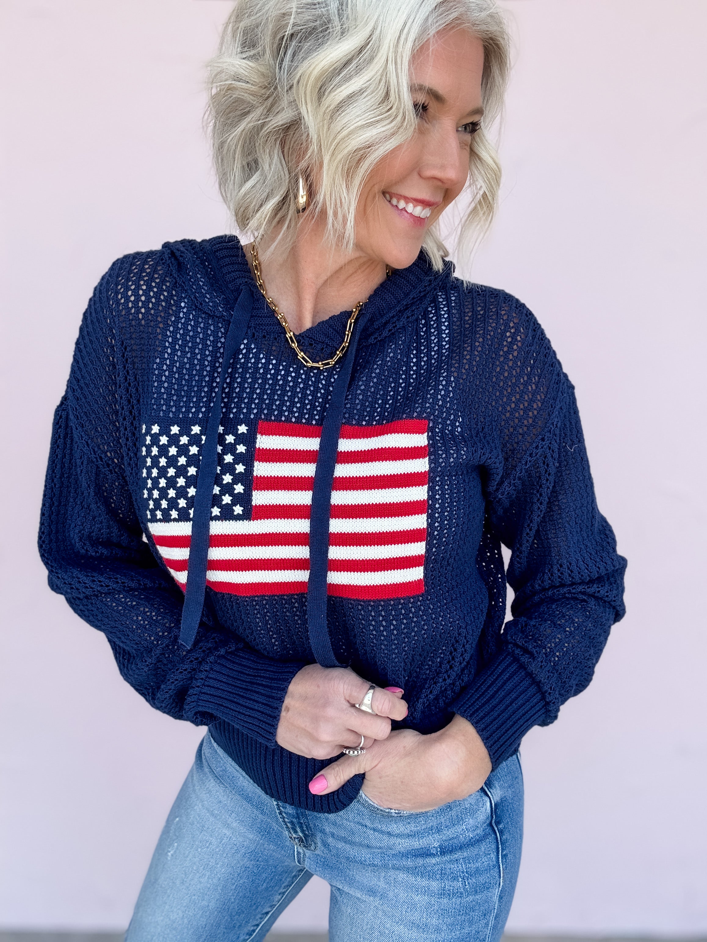 Stars & Stripes Open Knit Sweater
