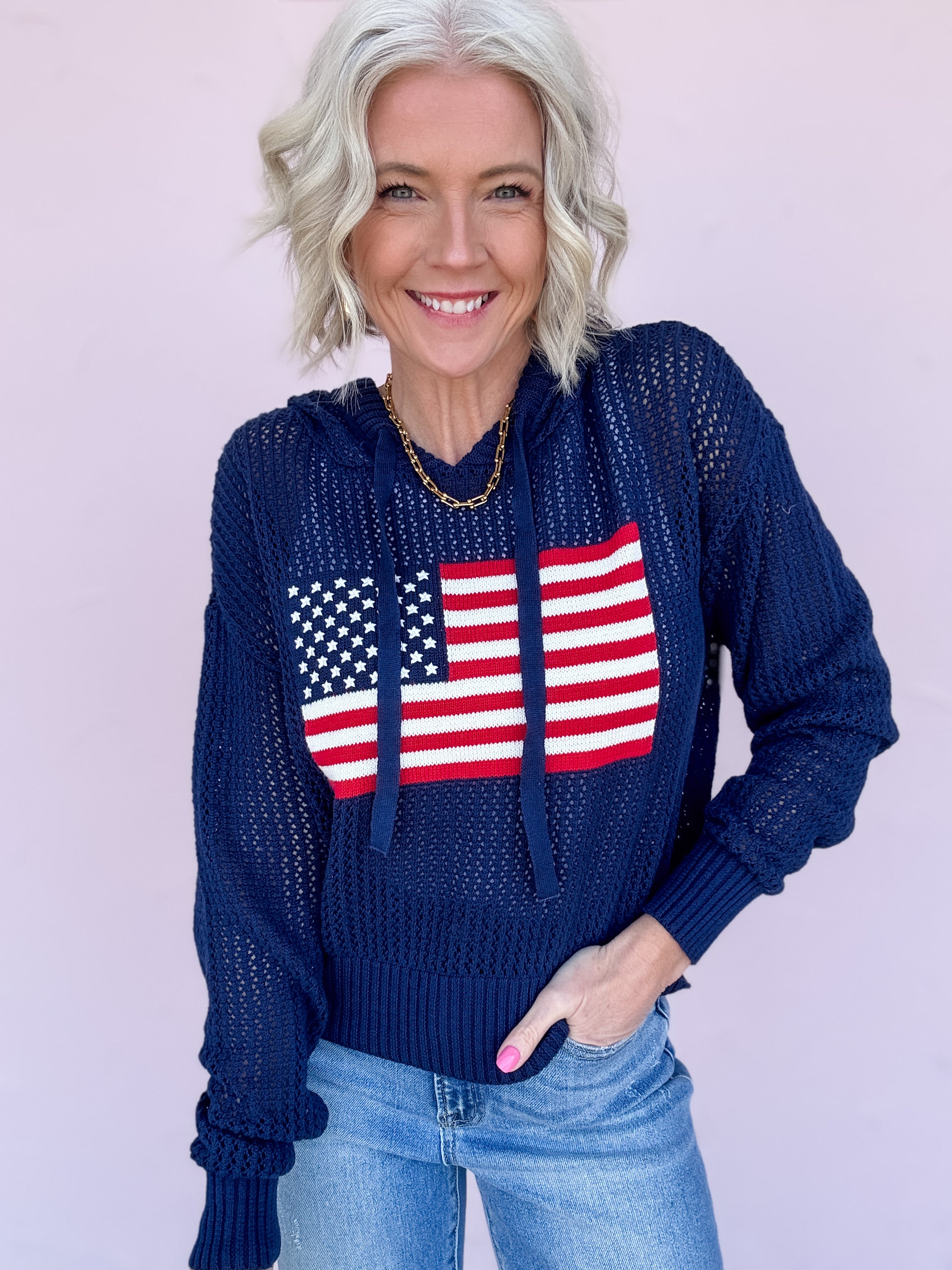Stars & Stripes Open Knit Sweater