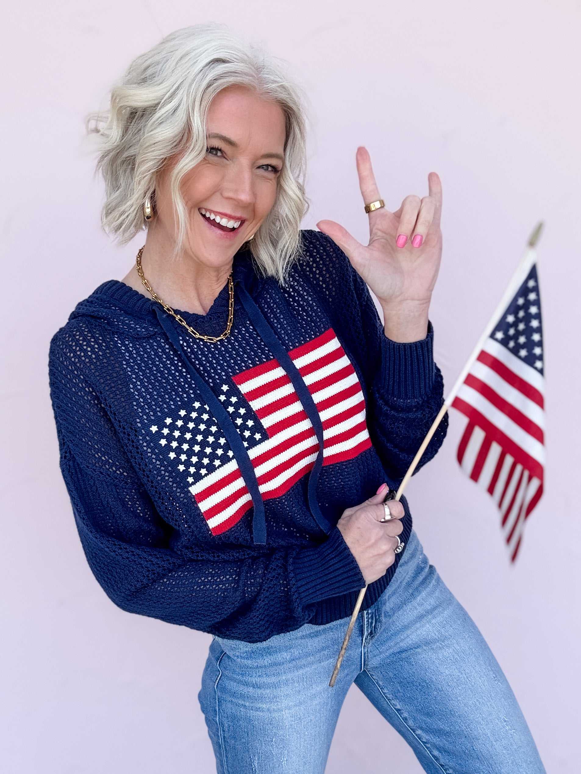 Stars & Stripes Open Knit Sweater