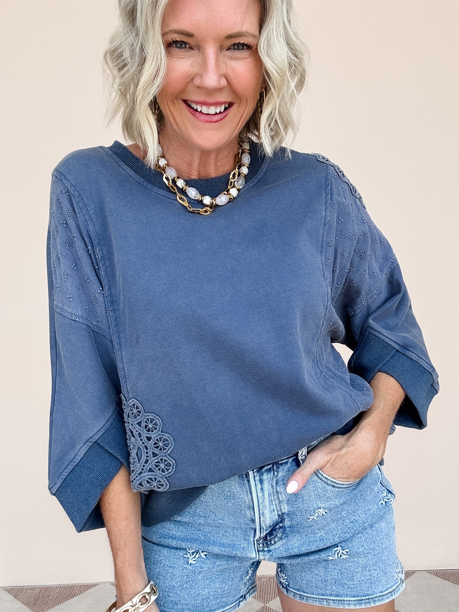 Lace & Leisure Top | Navy