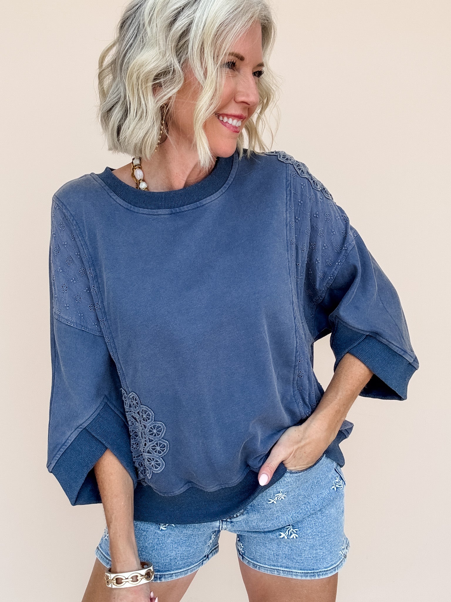 Lace & Leisure Top | Navy