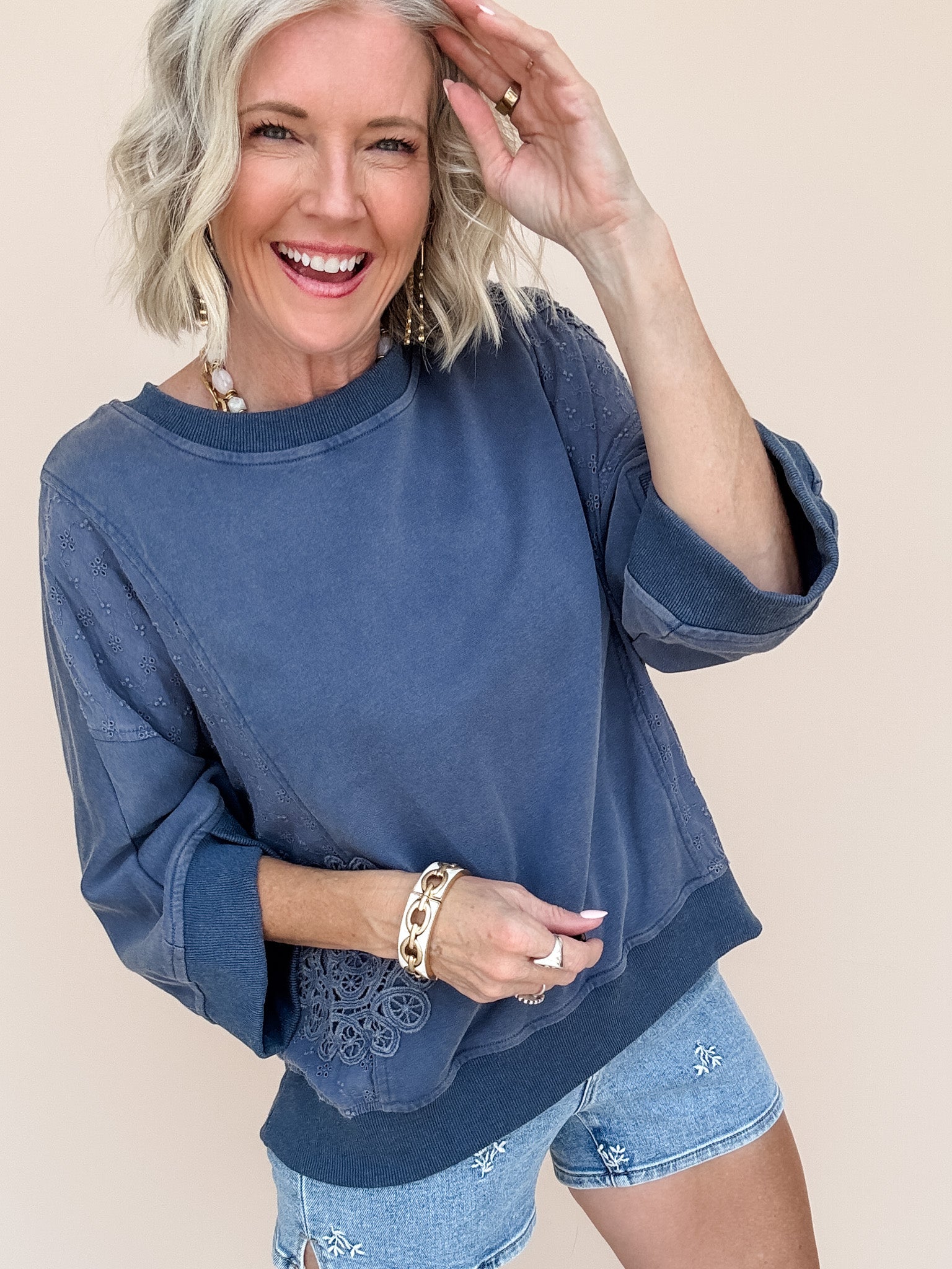 Lace & Leisure Top | Navy