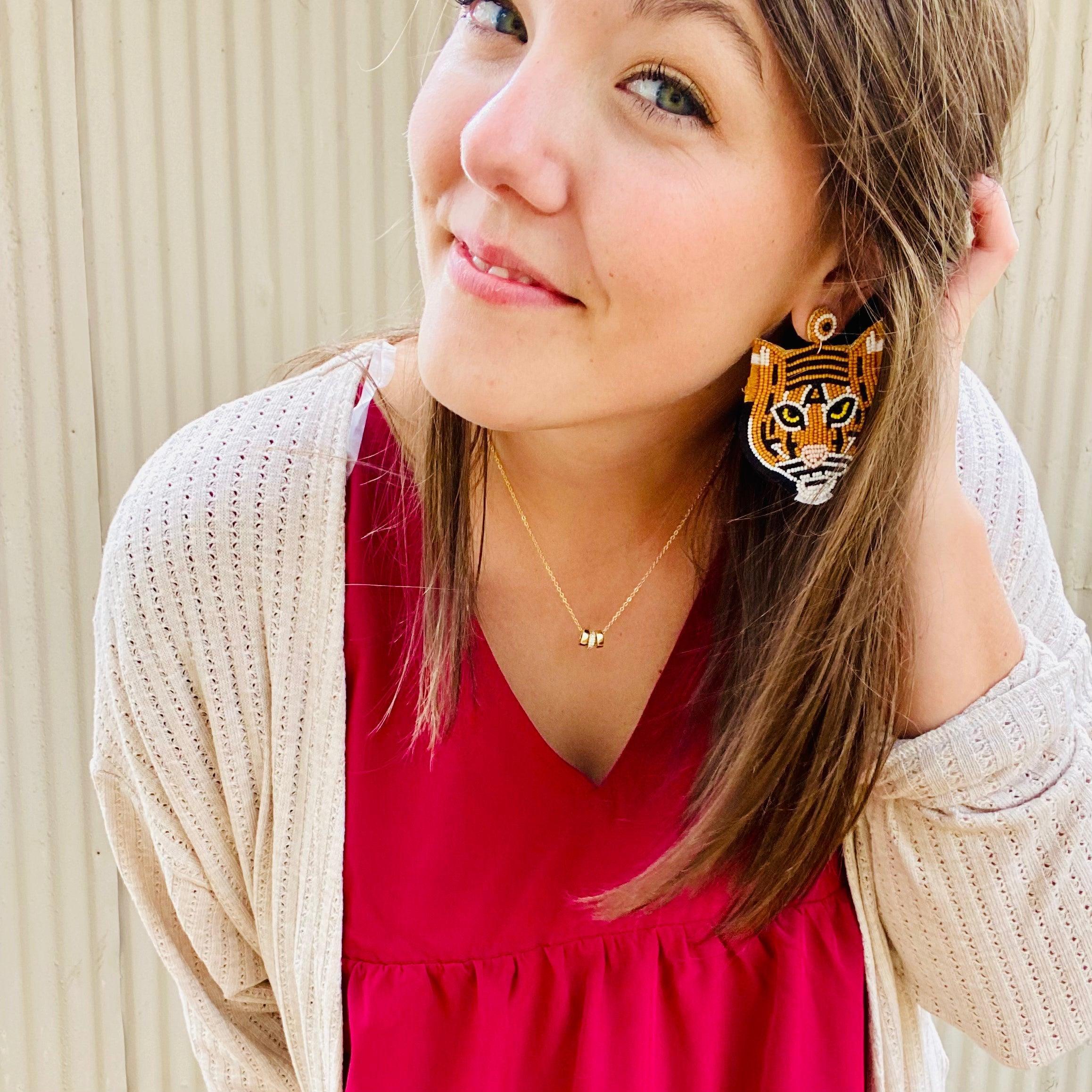 Rising Tiger Beaded Earrings