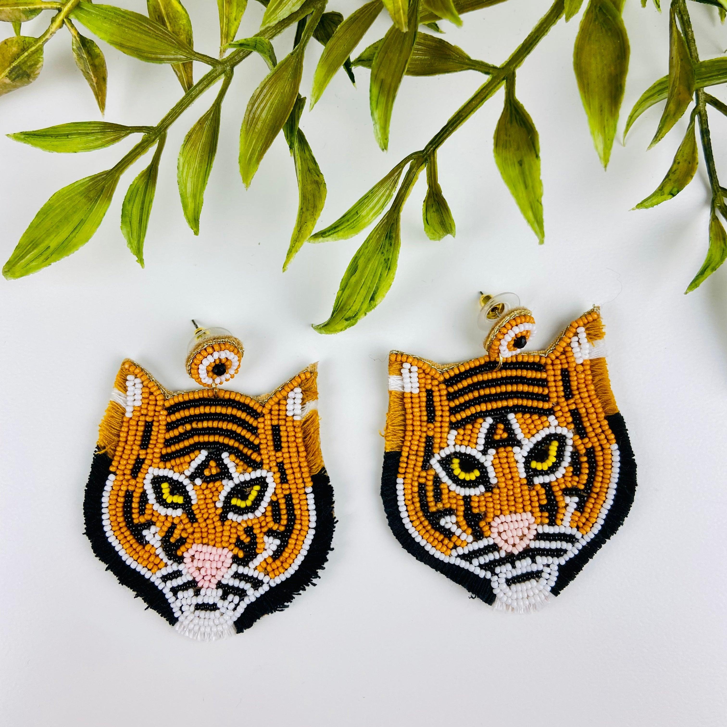 Rising Tiger Beaded Earrings