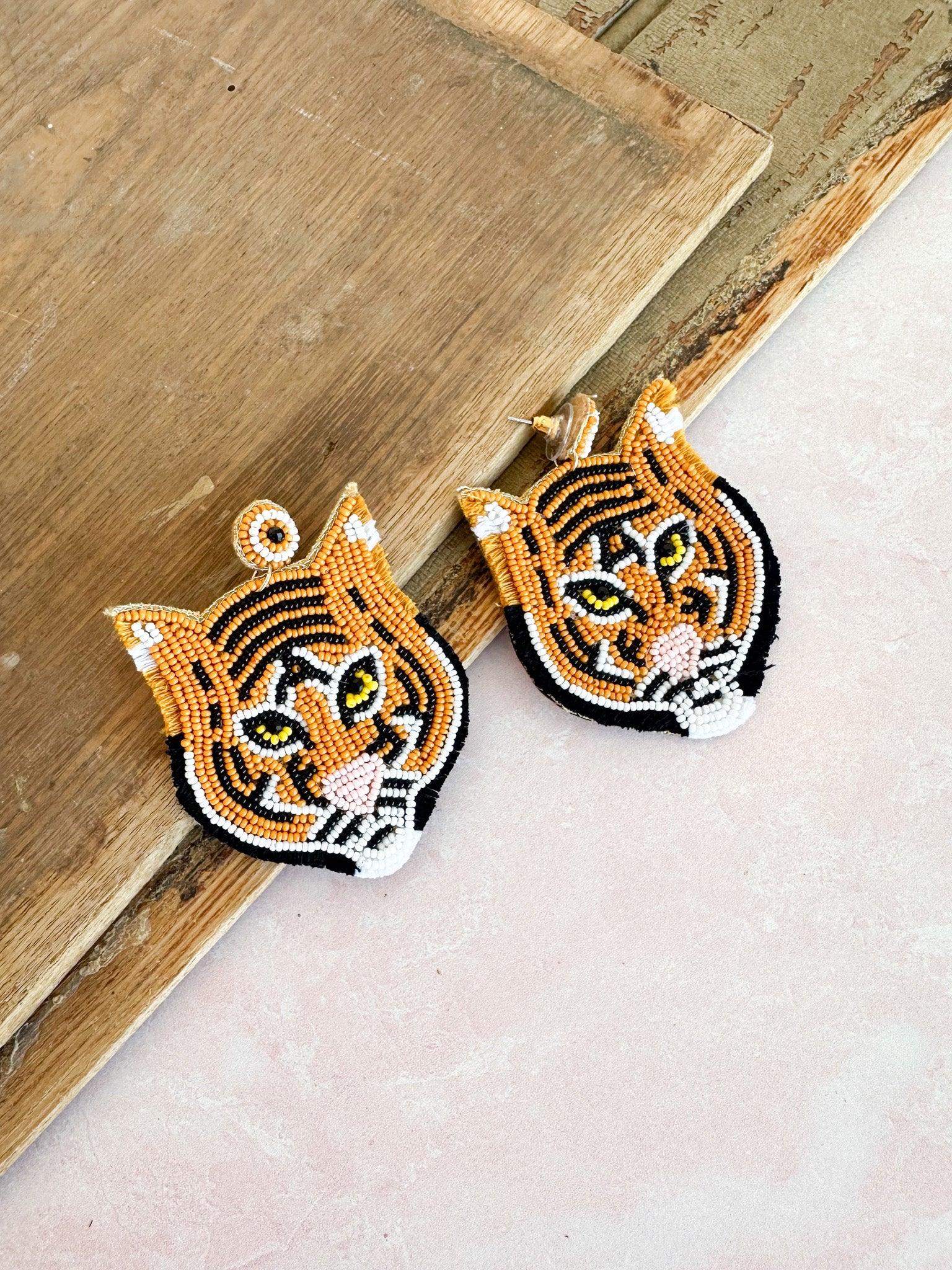 Rising Tiger Beaded Earrings