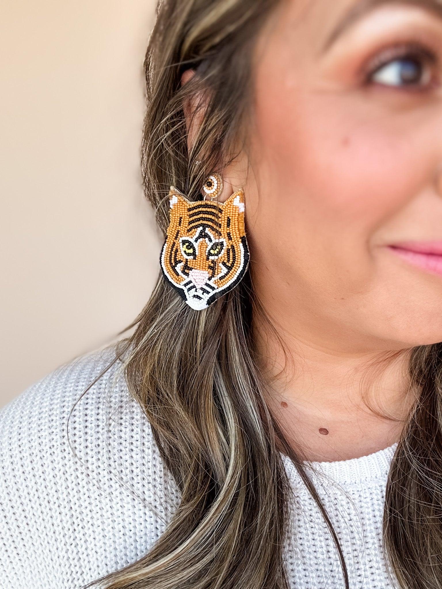 Rising Tiger Beaded Earrings