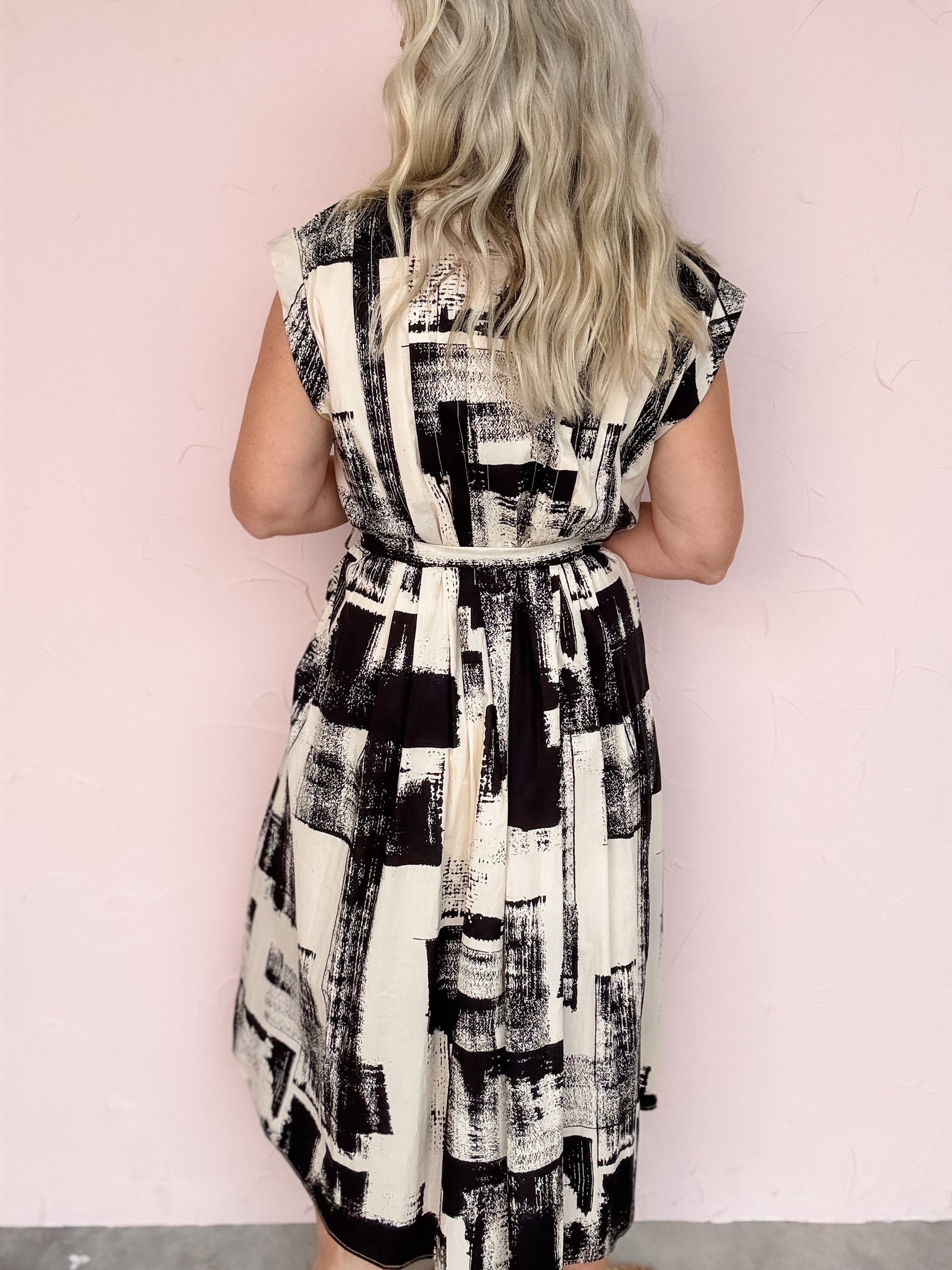 Charcoal & Cream Abstract Dress