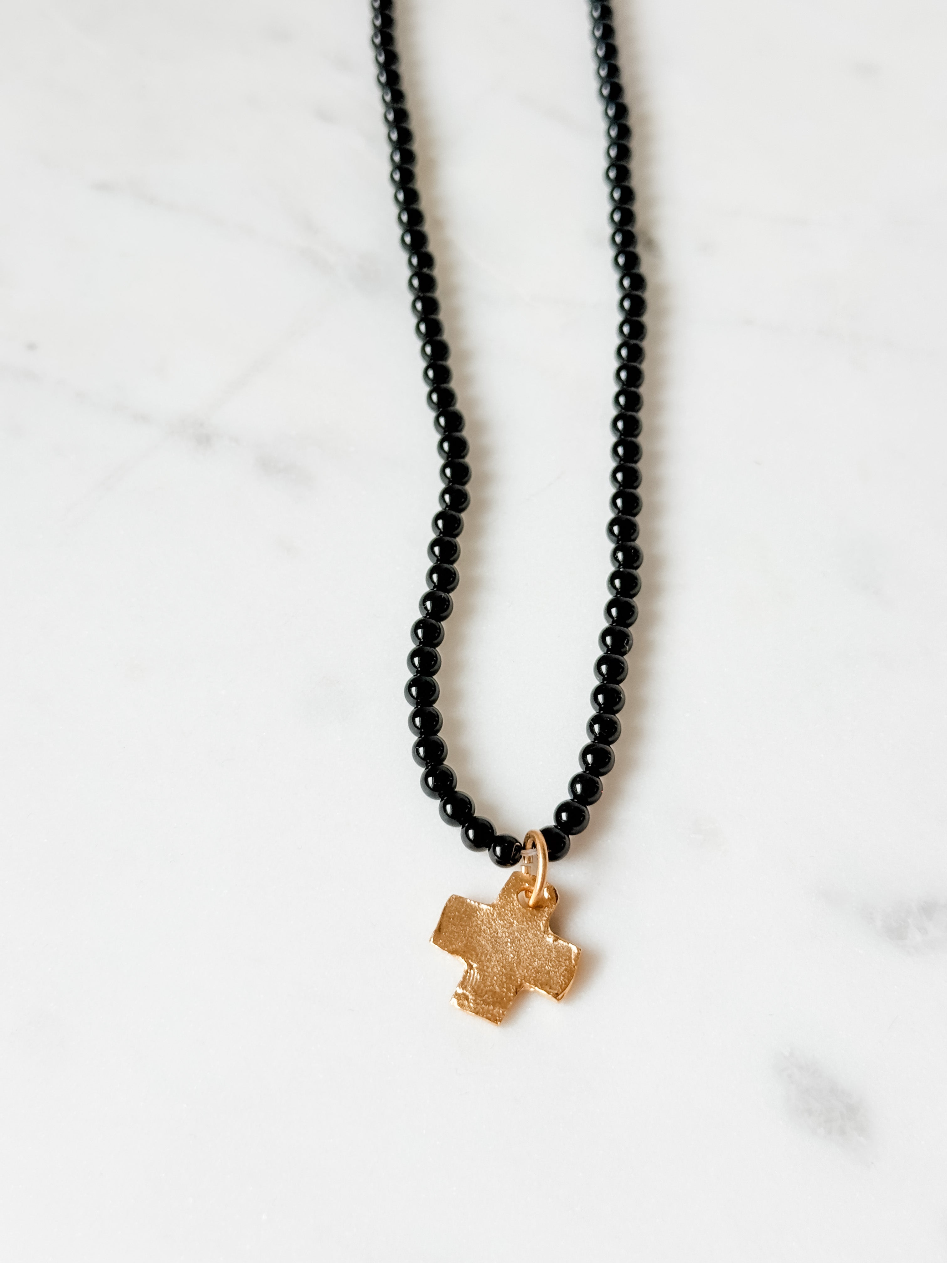 Onyx Beaded Cross Necklace | Susan Shaw