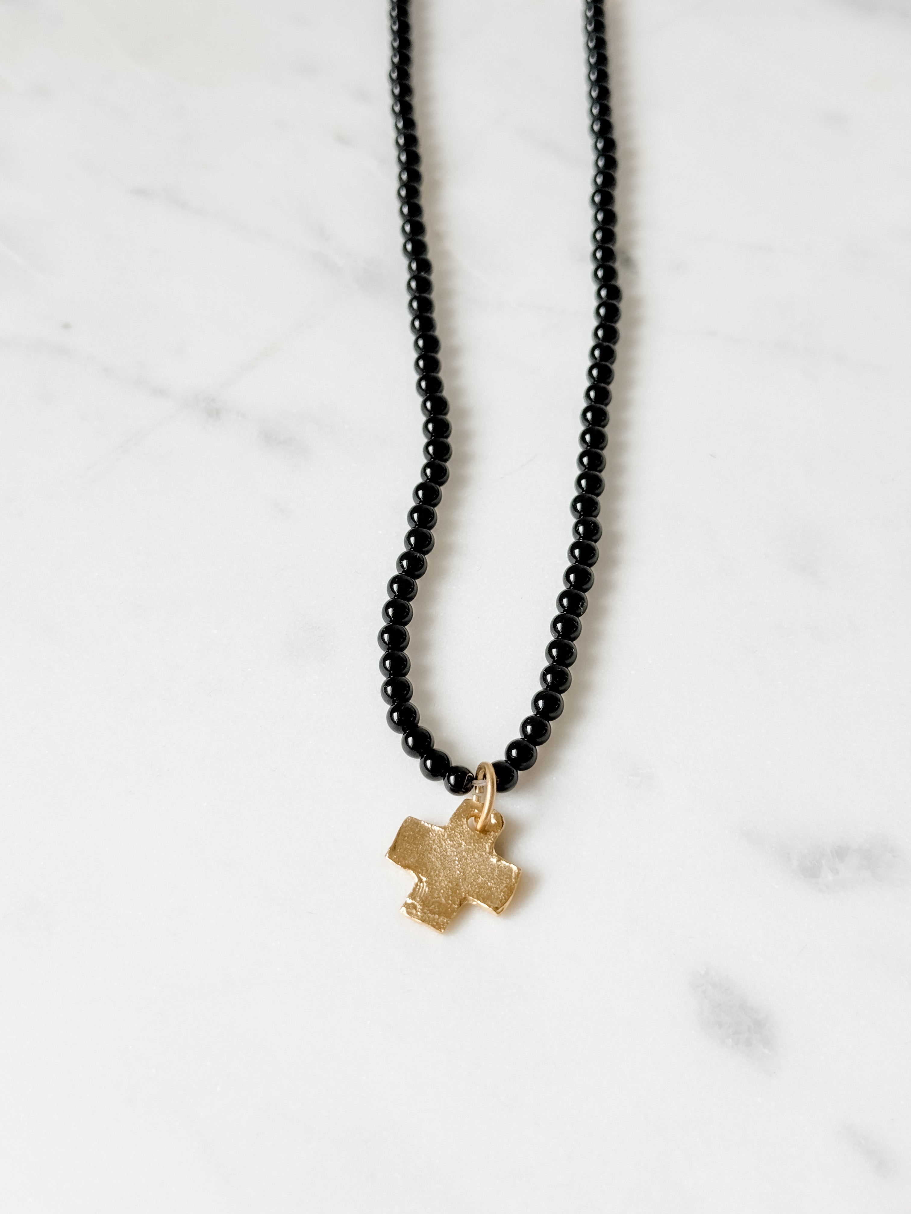 Onyx Beaded Cross Necklace | Susan Shaw
