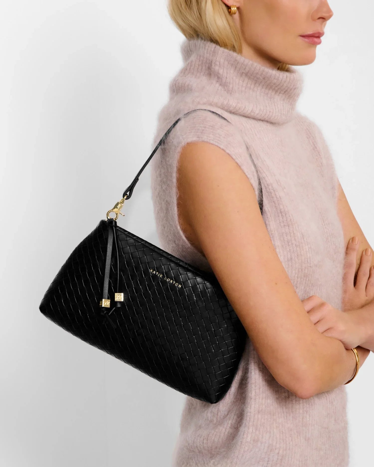 Nora Woven Black Clutch | Katie Loxton