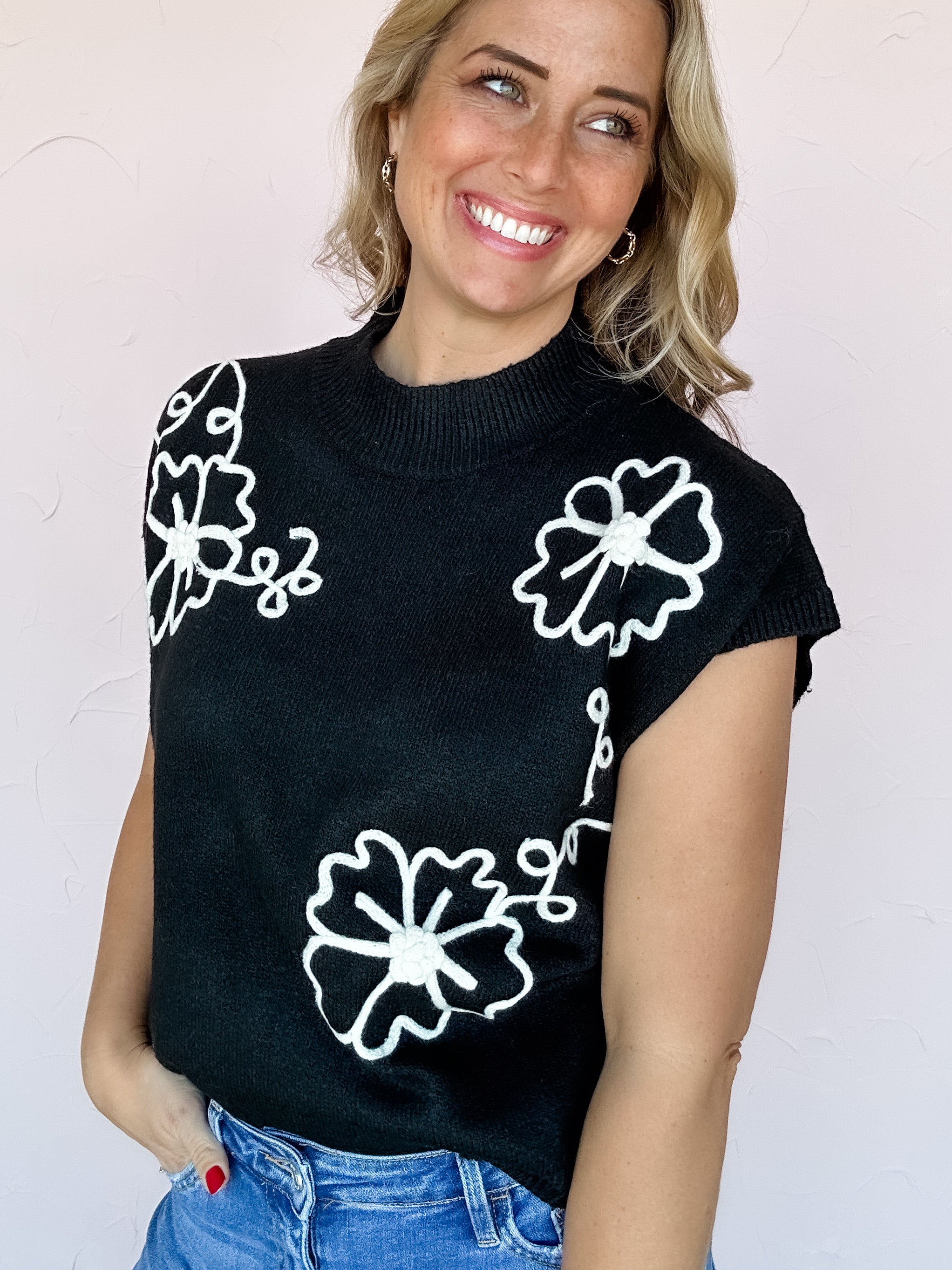 Midnight Petals Sweater Top