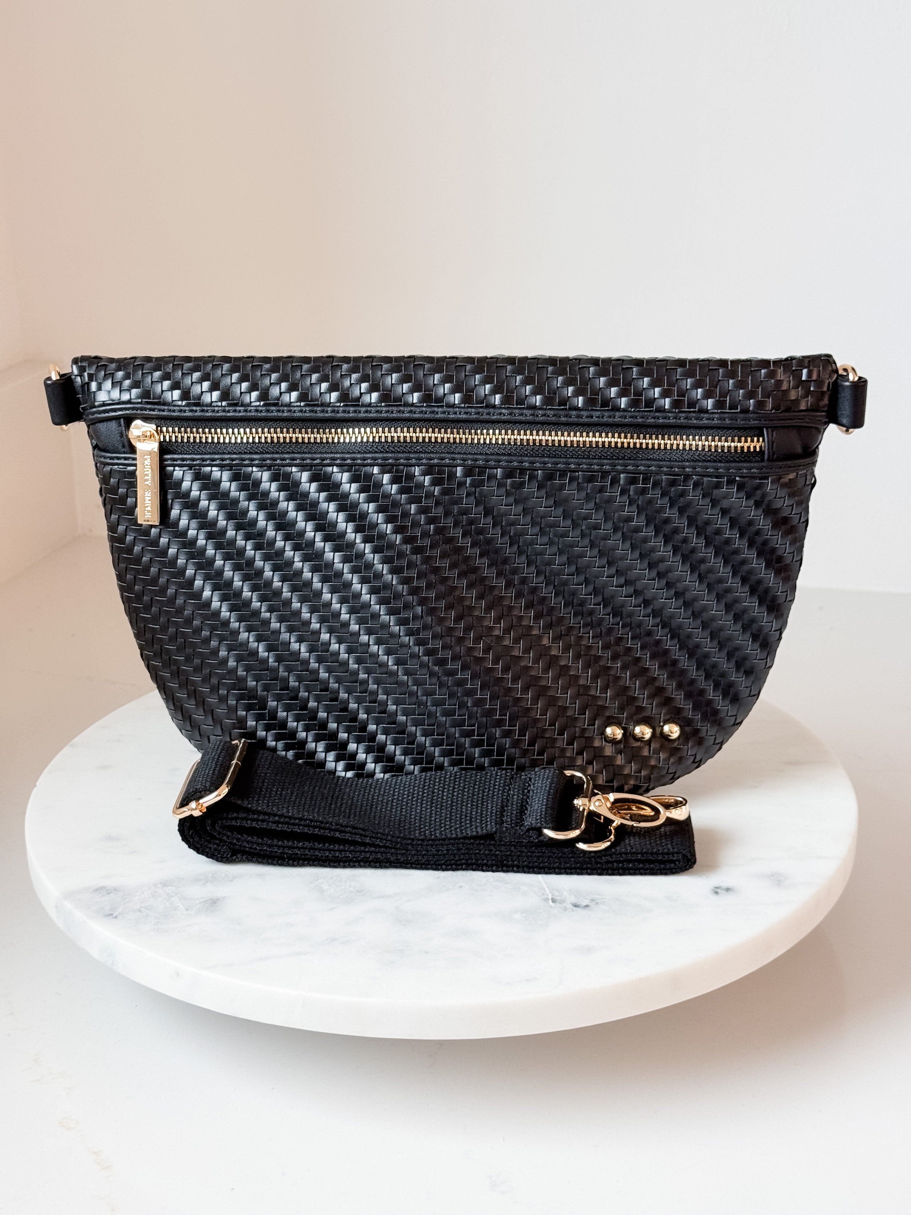 Diagonal Woven Westlyn Bum Bag - Black