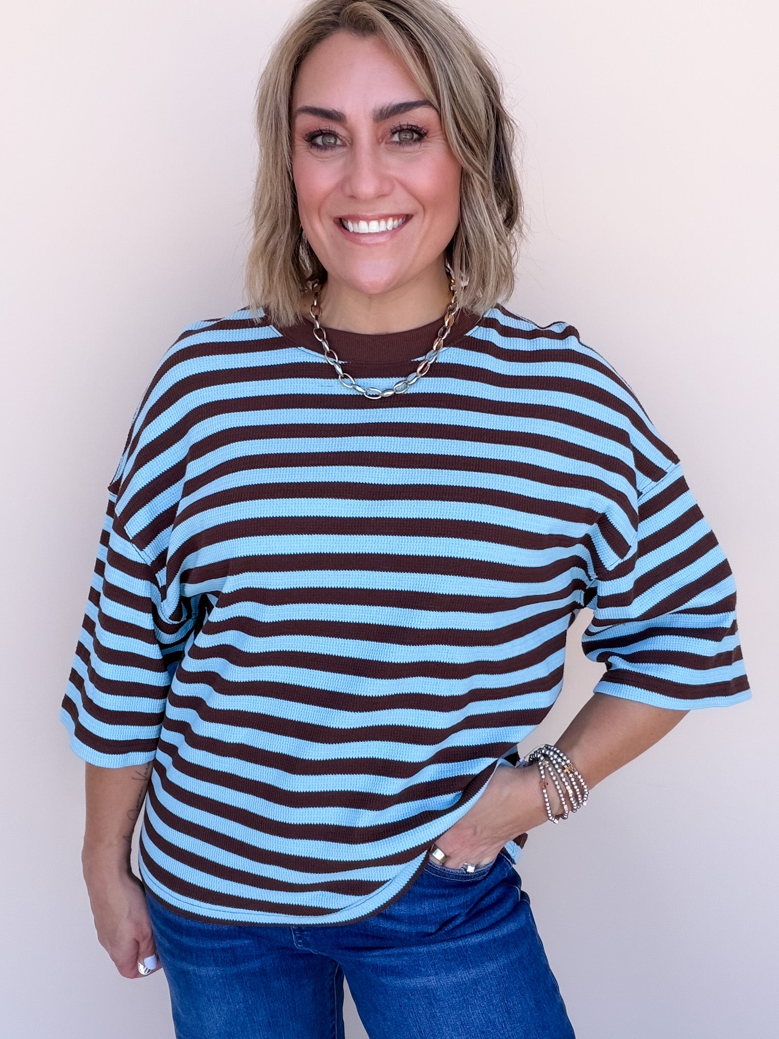 Rally Stripe Tee | Blue Brown