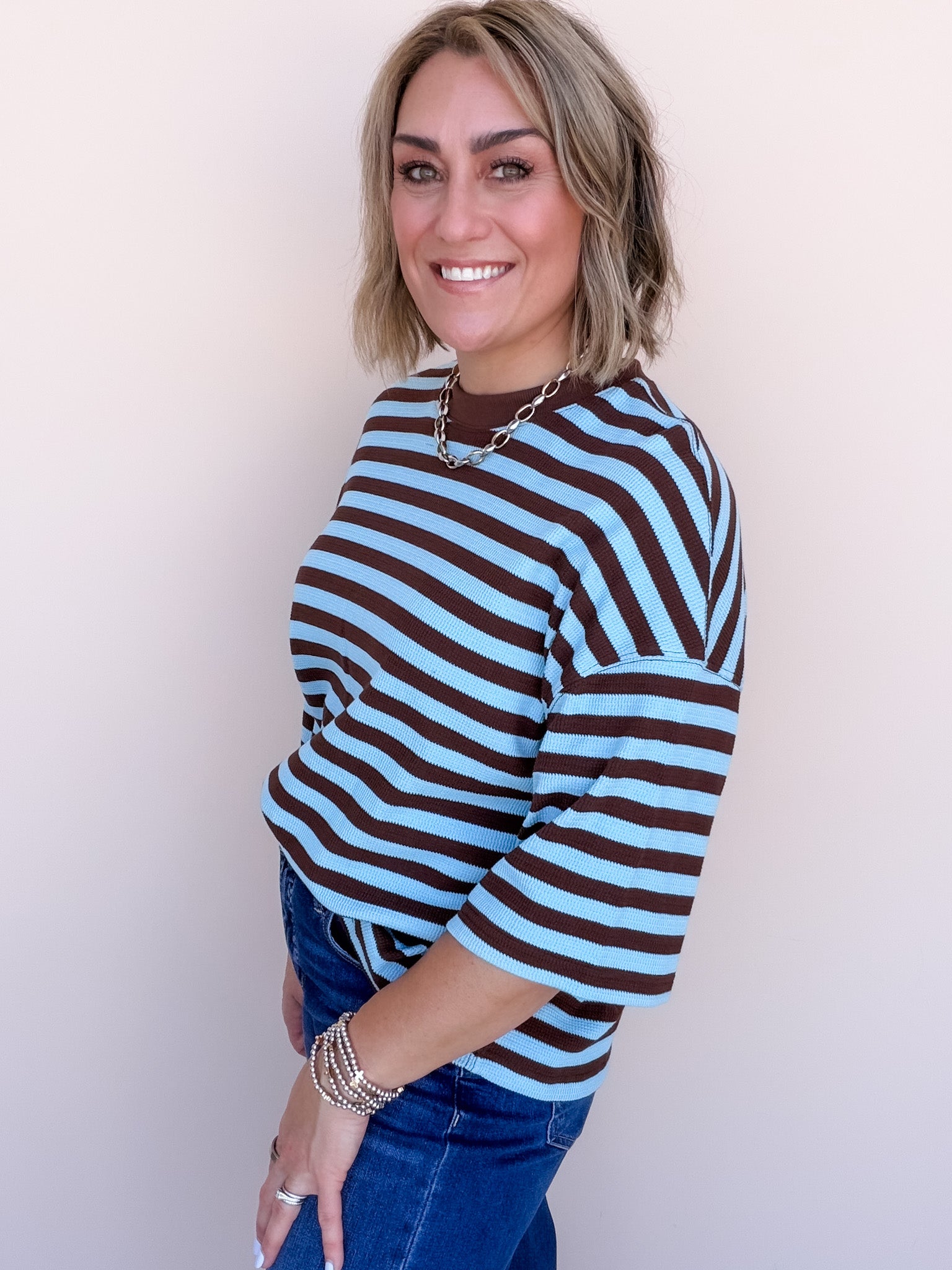 Rally Stripe Tee | Blue Brown