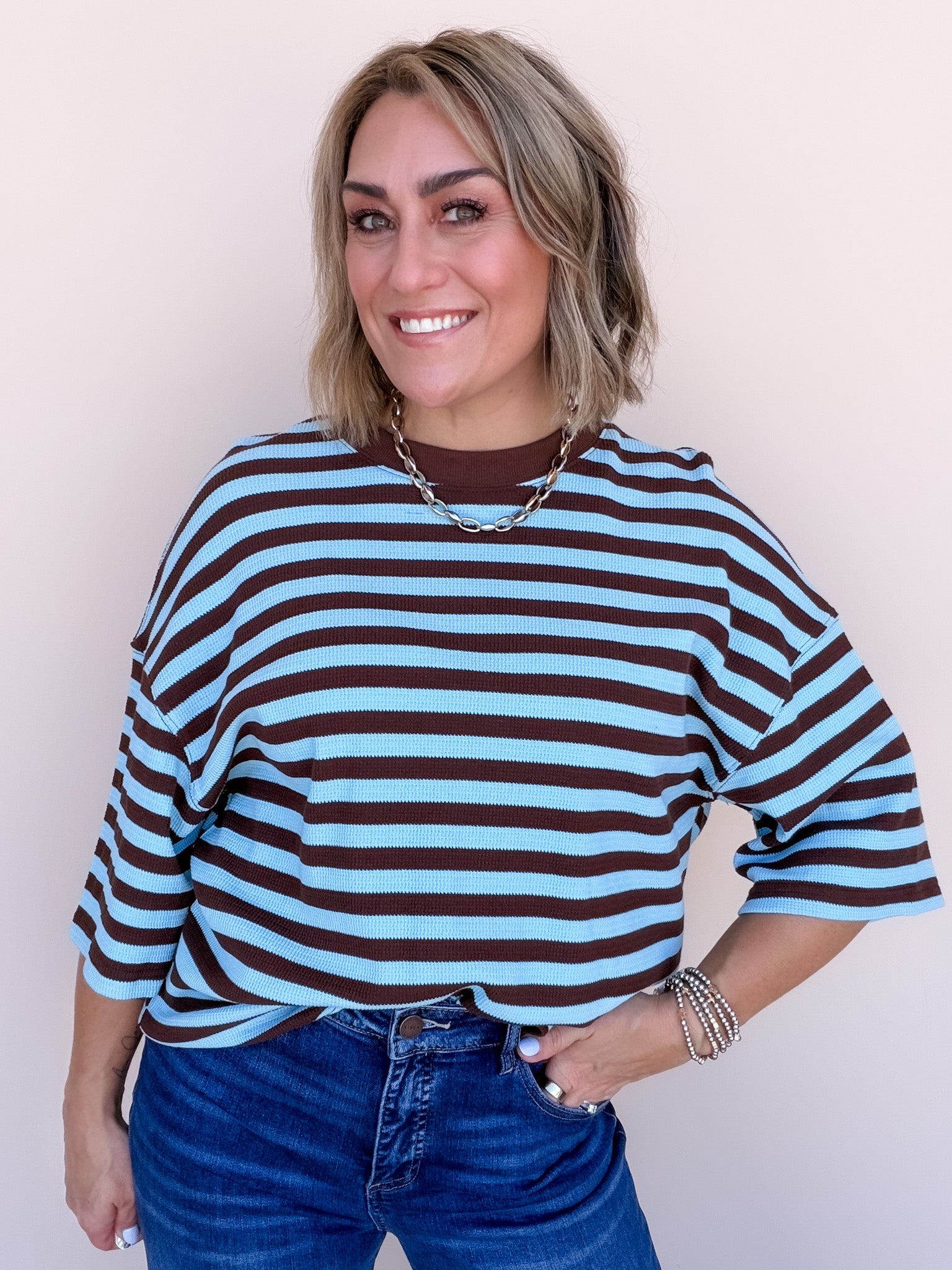 Rally Stripe Tee | Blue Brown