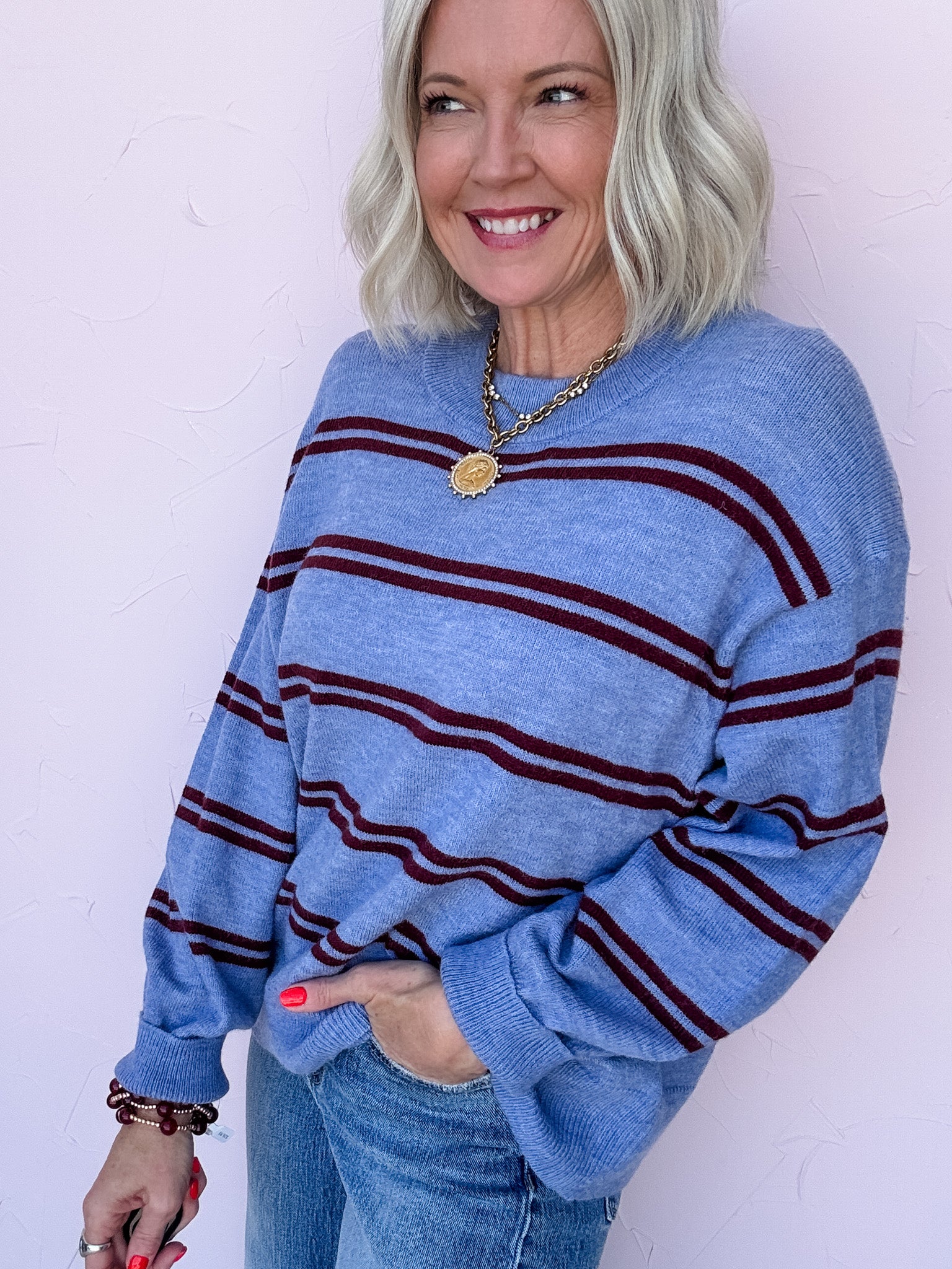 Stripe Scene Sweater | Dusty Blue