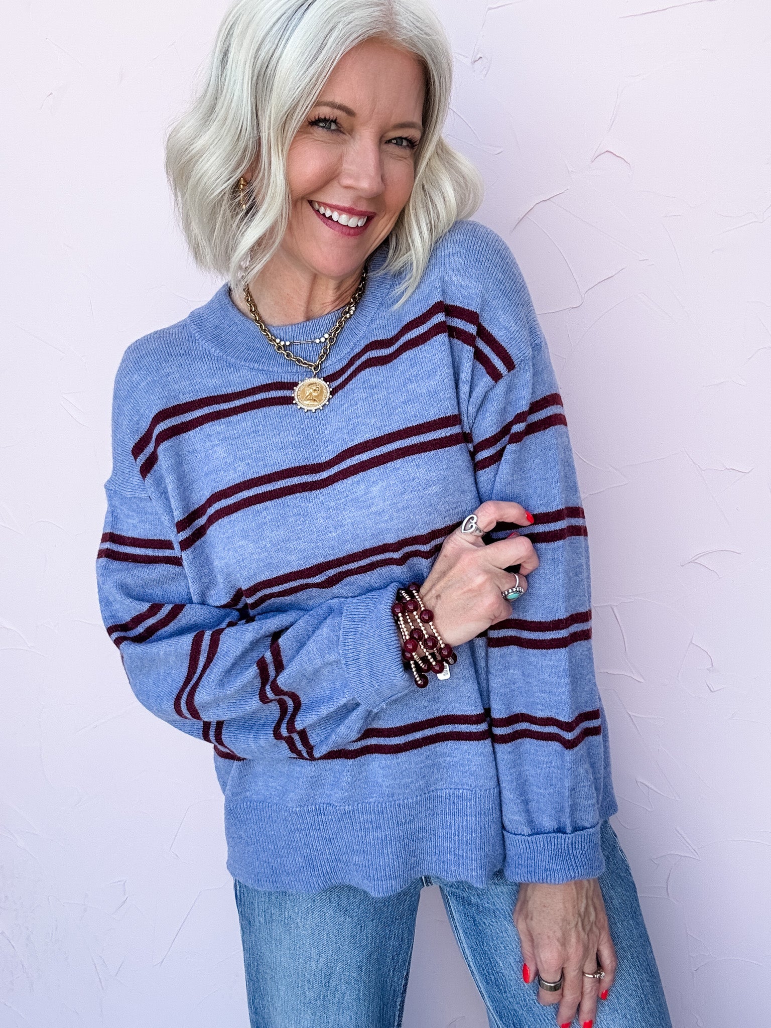 Stripe Scene Sweater | Dusty Blue