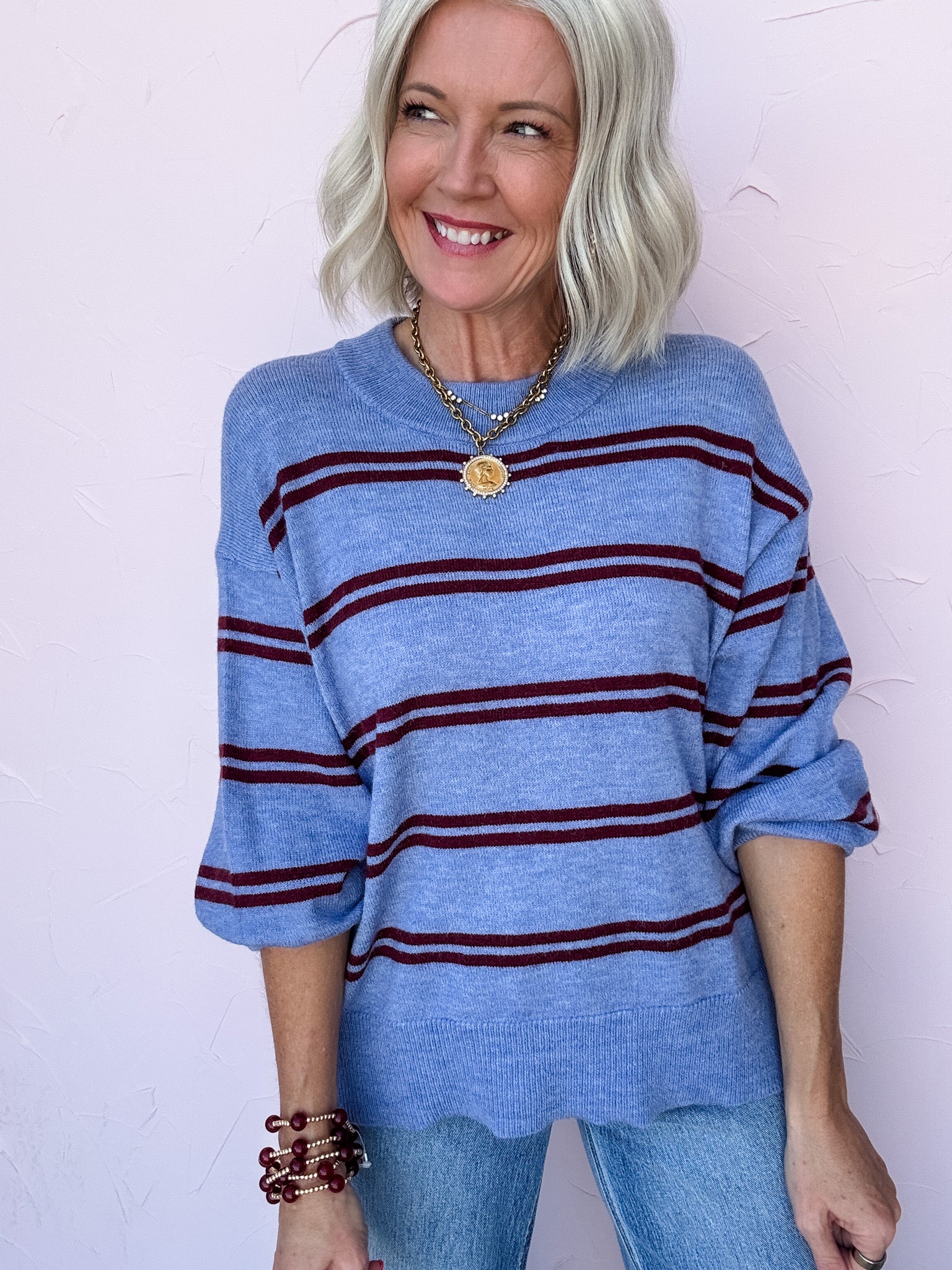Stripe Scene Sweater | Dusty Blue