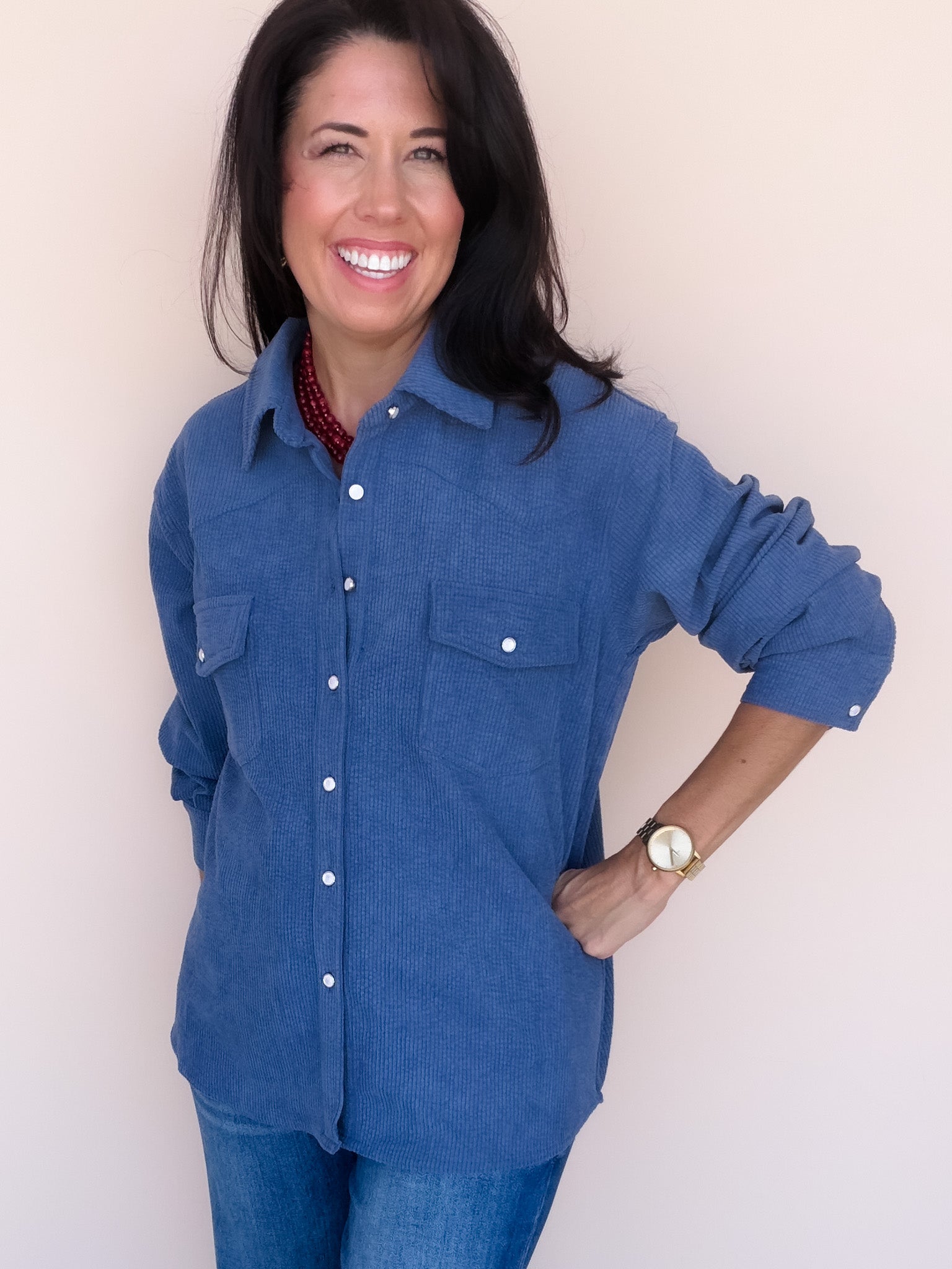 Cordelia Button Down | Dark Blue