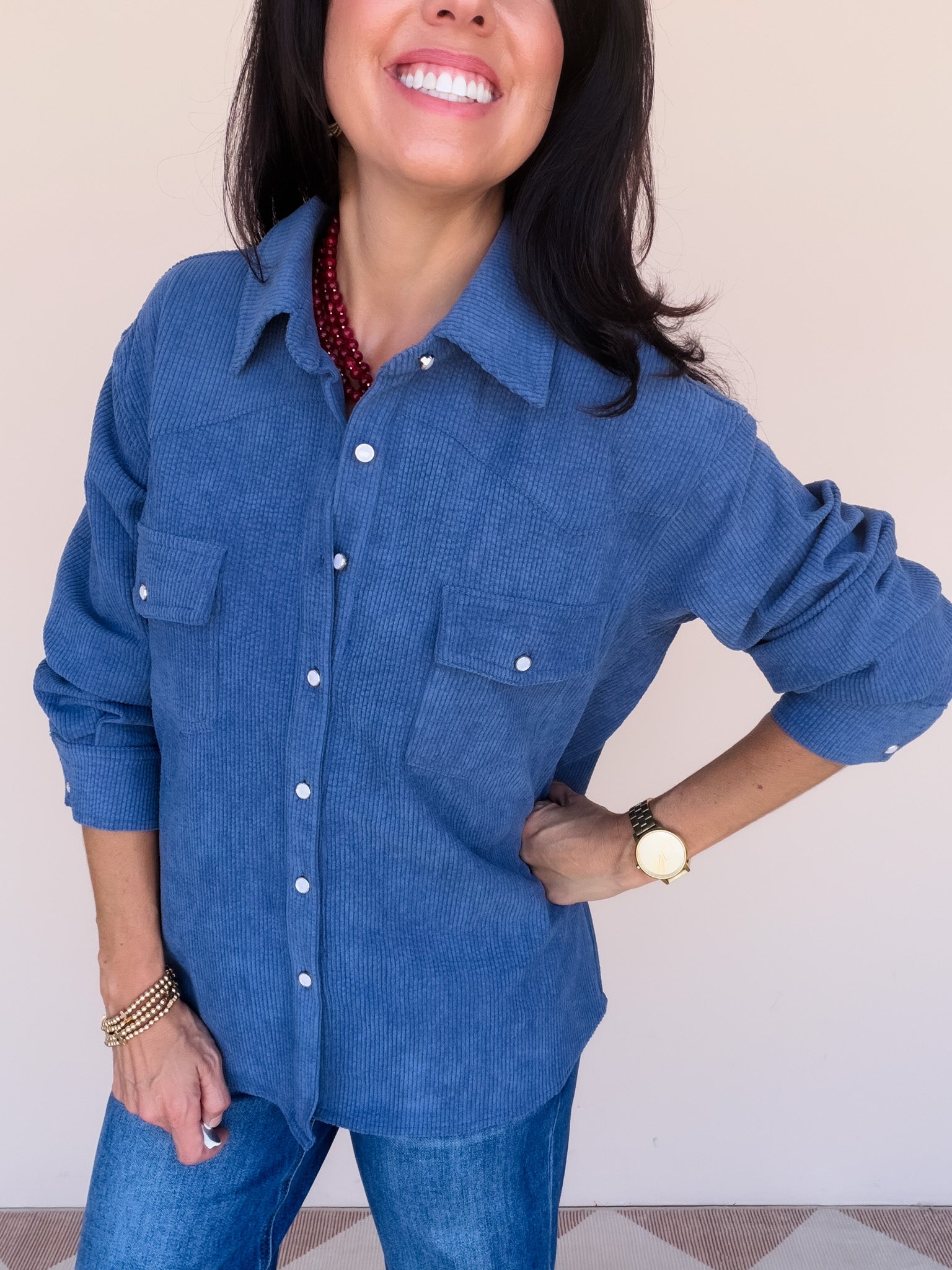 Cordelia Button Down | Dark Blue