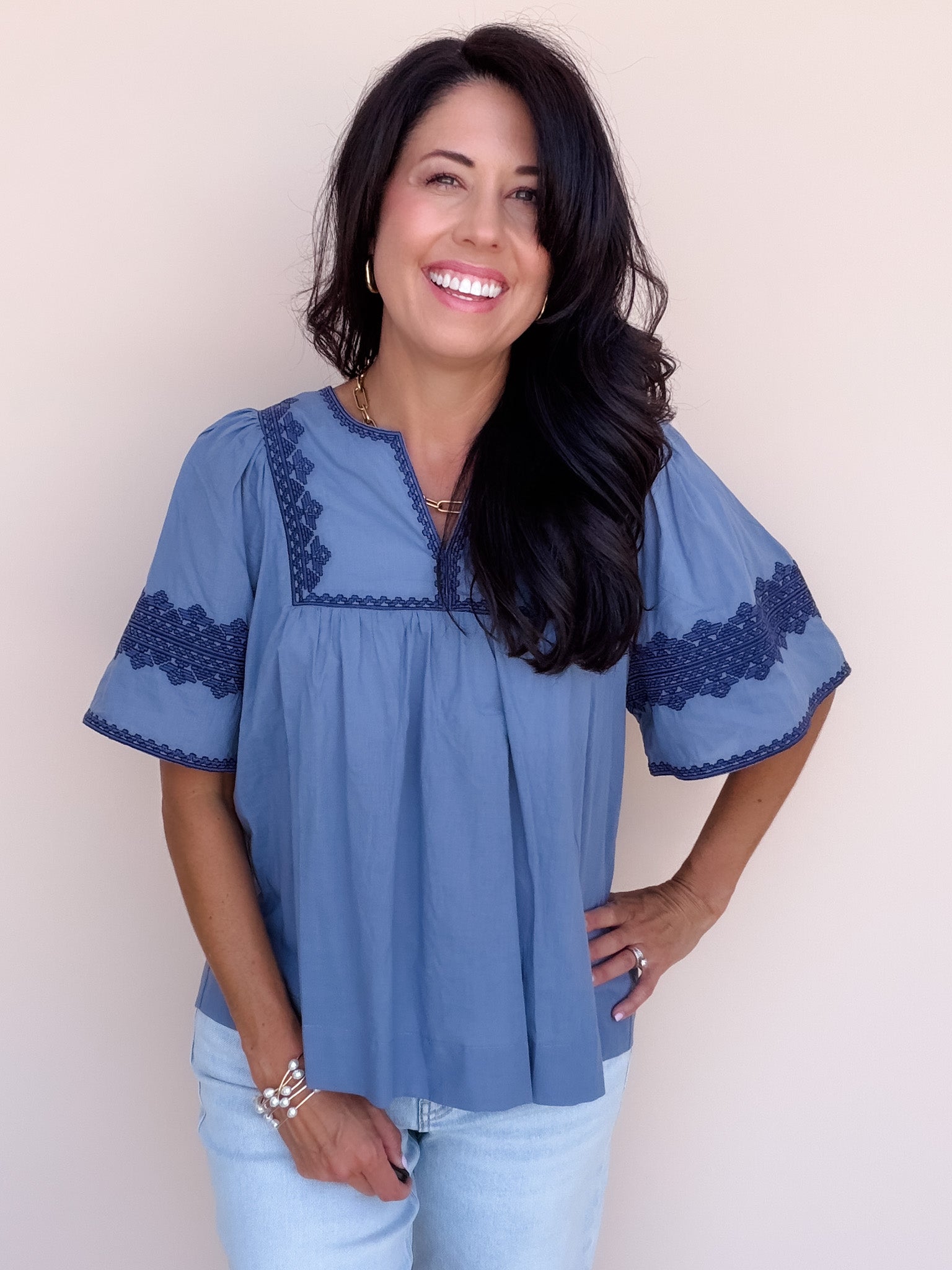 Stitched in Blue Top