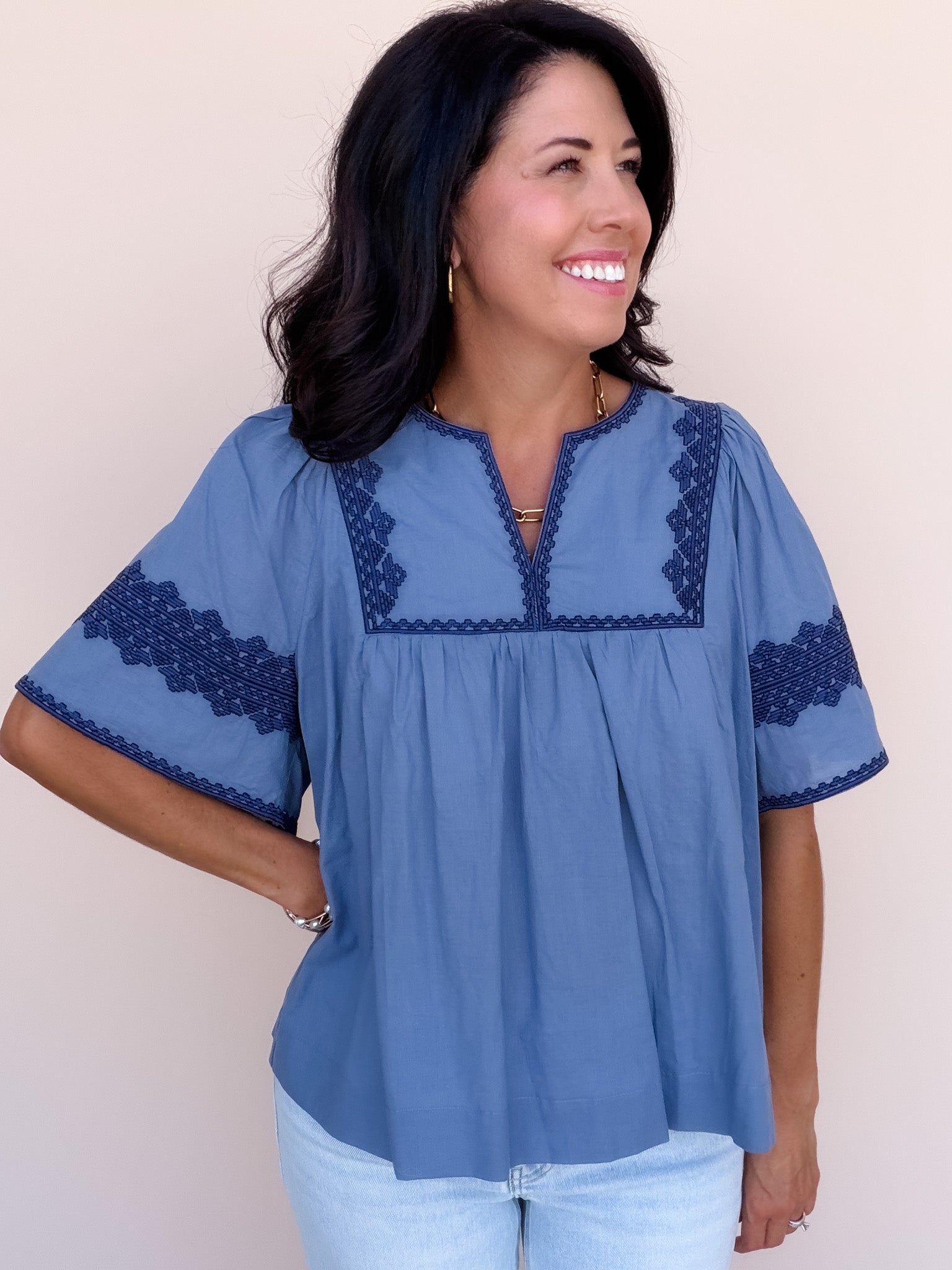 Stitched in Blue Top