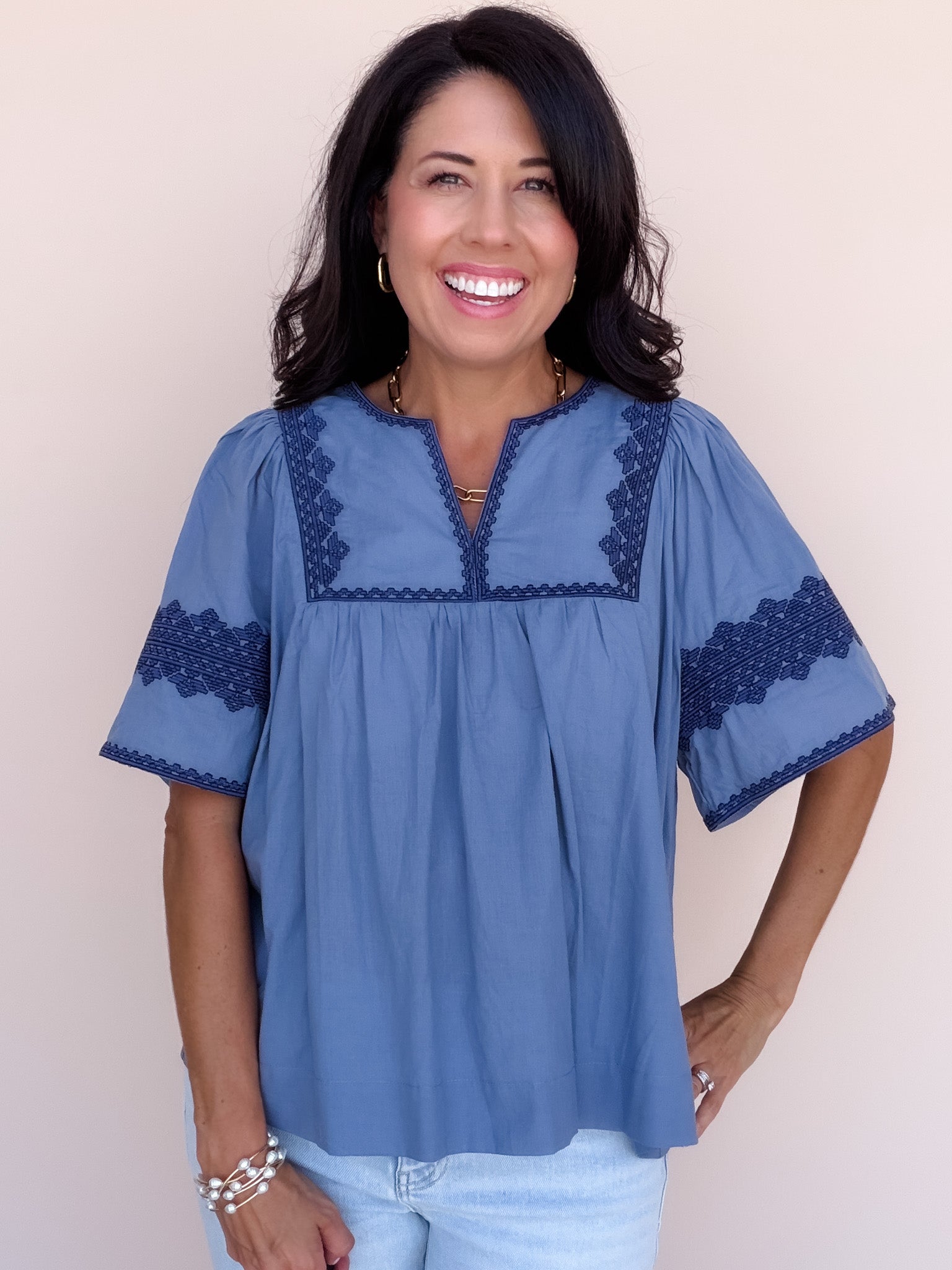 Stitched in Blue Top
