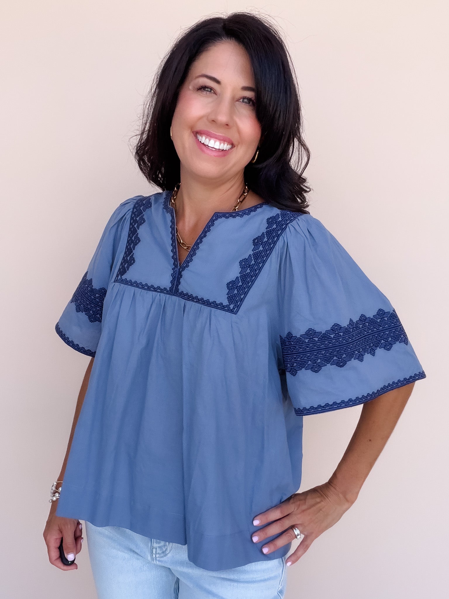 Stitched in Blue Top