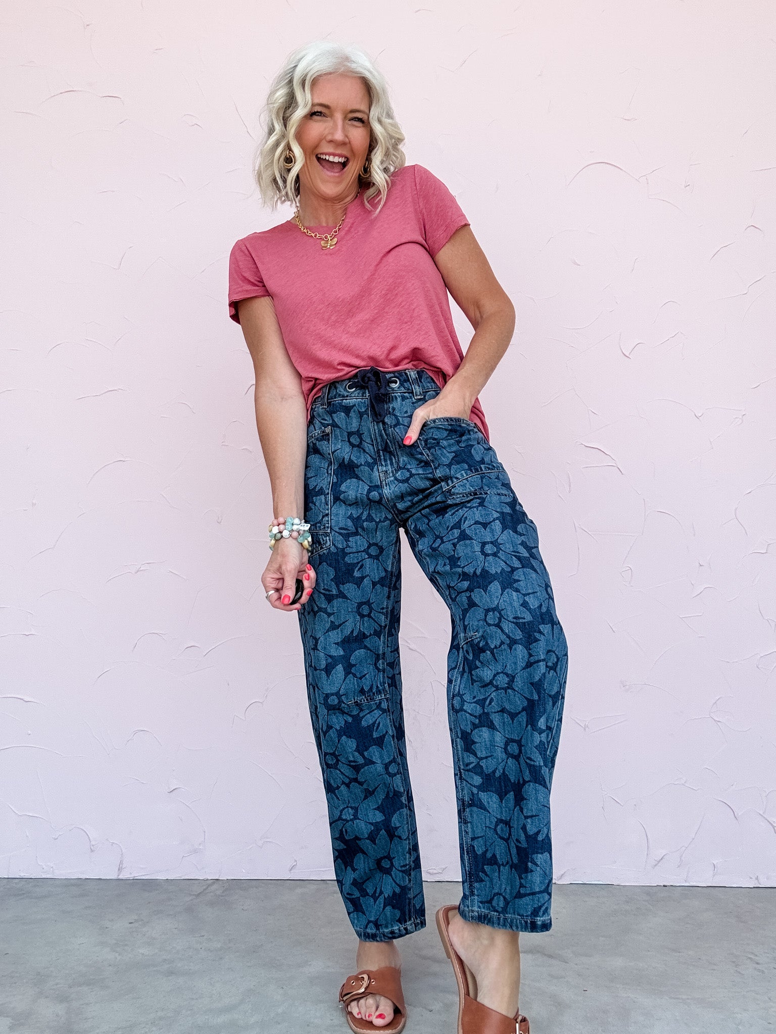 Floral Fade Barrel Jeans